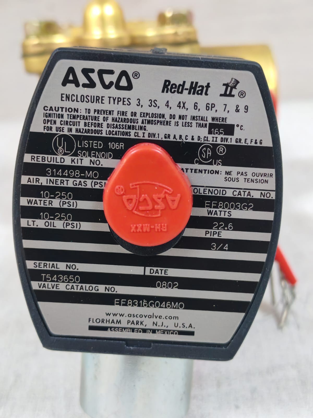 ASCO RED-HAT EF8003G2 / EF8316G046MO ASCO RED-HAT EF8003G2 / EF8316G046MO 22.6W SOLENOID VALVE 3