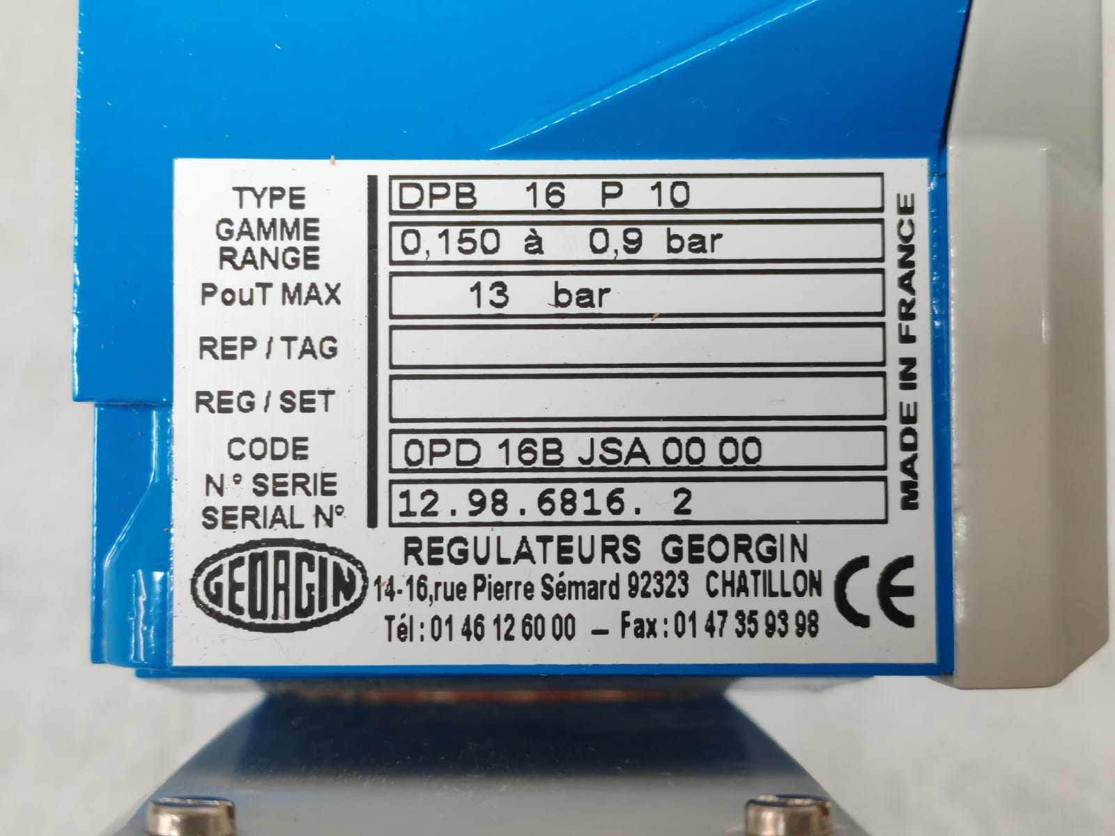 GEORGIN DPB16P10 GEORGIN DPB16P10 / OPD16BJSA0000 PRESSURE SWITCH 13 BAR 7