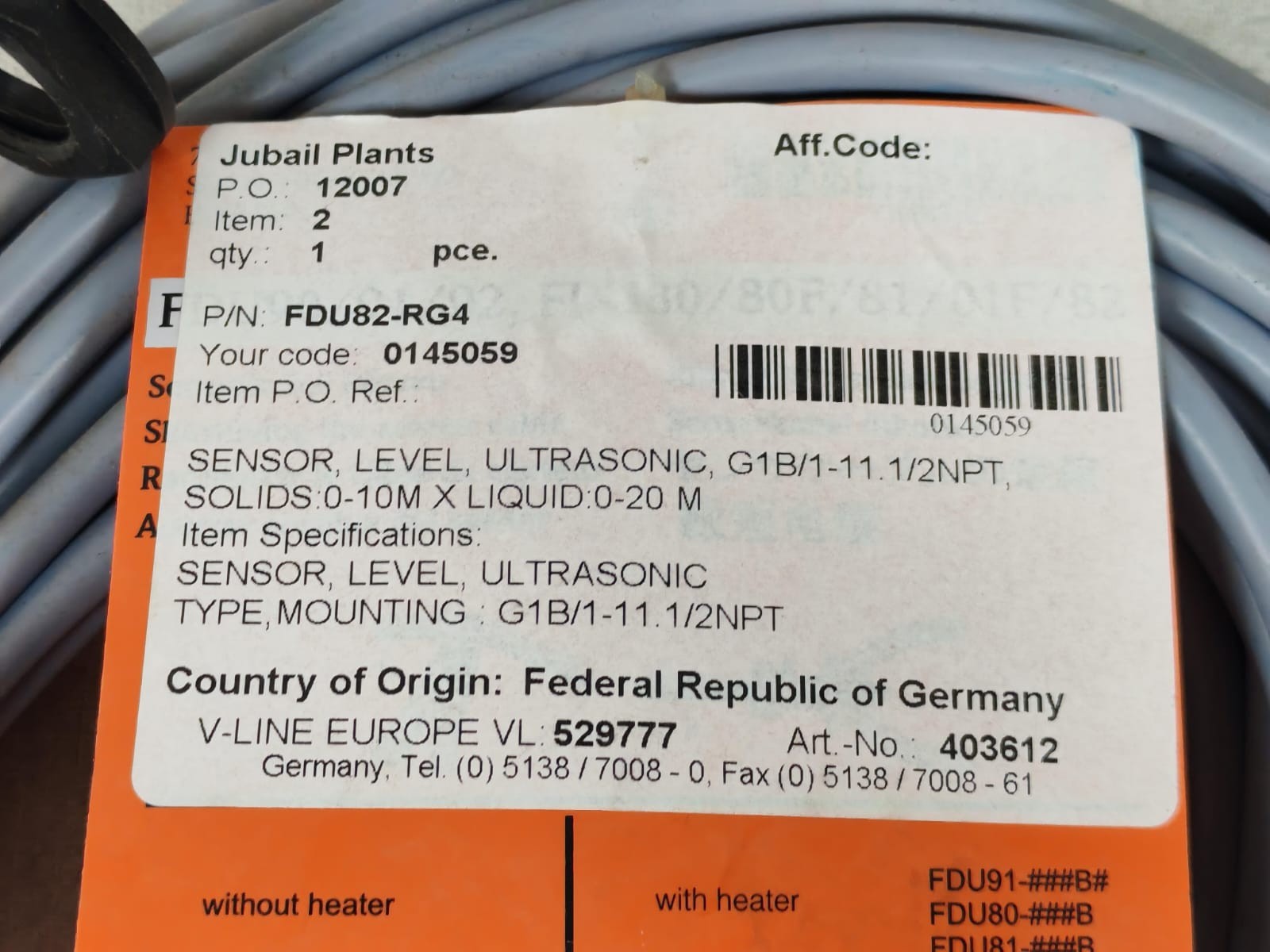 Endress+Hauser FDU92-RG4A ENDRESS+HAUSER FDU92-RG4A PROSONIC S ULTRASONIC SENSOR 7