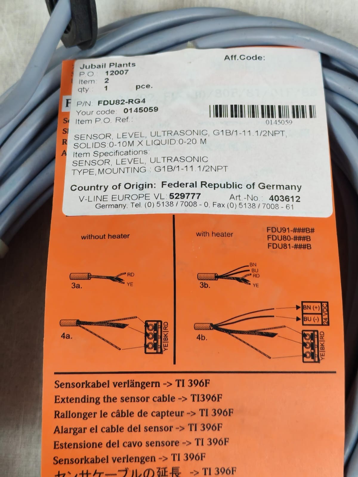 Endress+Hauser FDU92-RG4A ENDRESS+HAUSER FDU92-RG4A PROSONIC S ULTRASONIC SENSOR 8