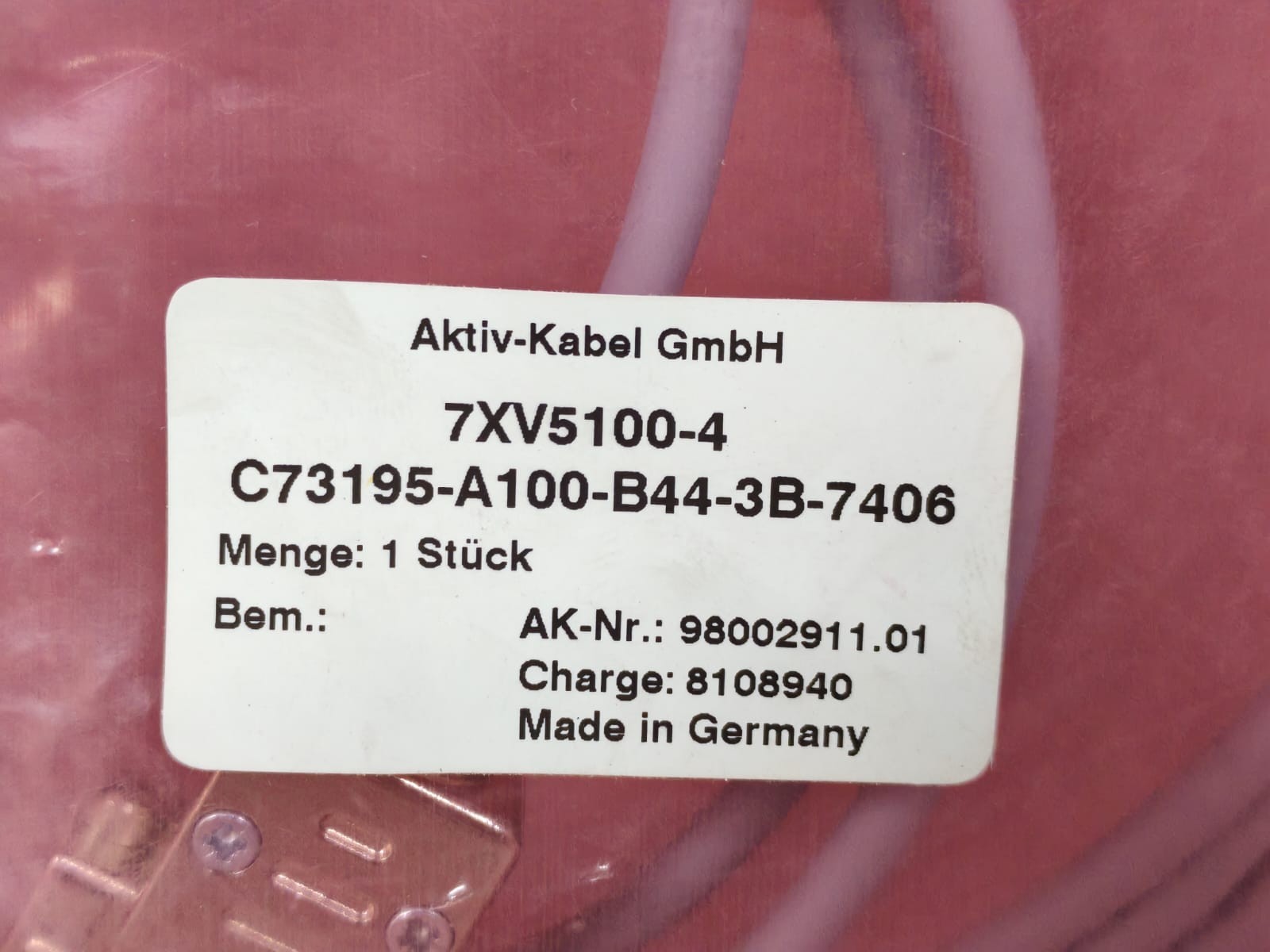 Siemens C73195-A100-B44-3B-7406/7XV5100-4/BB SIEMENS 7XV5100-4 C73195-A100-B44-3B-7406/7XV5100-4/BB PC SCHUTZ CABLE 3