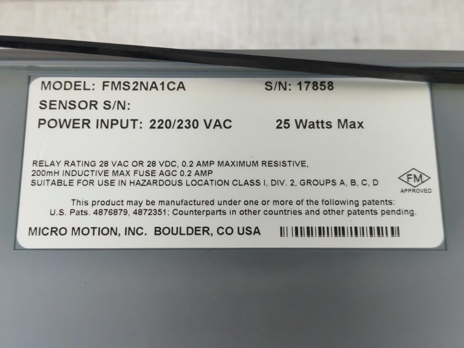 MICRO MOTION FMS2NA1CA MICRO MOTION FMS-3 FMS2NA1CA FLOW MONITORING SYSTEM 220/230VAC 10