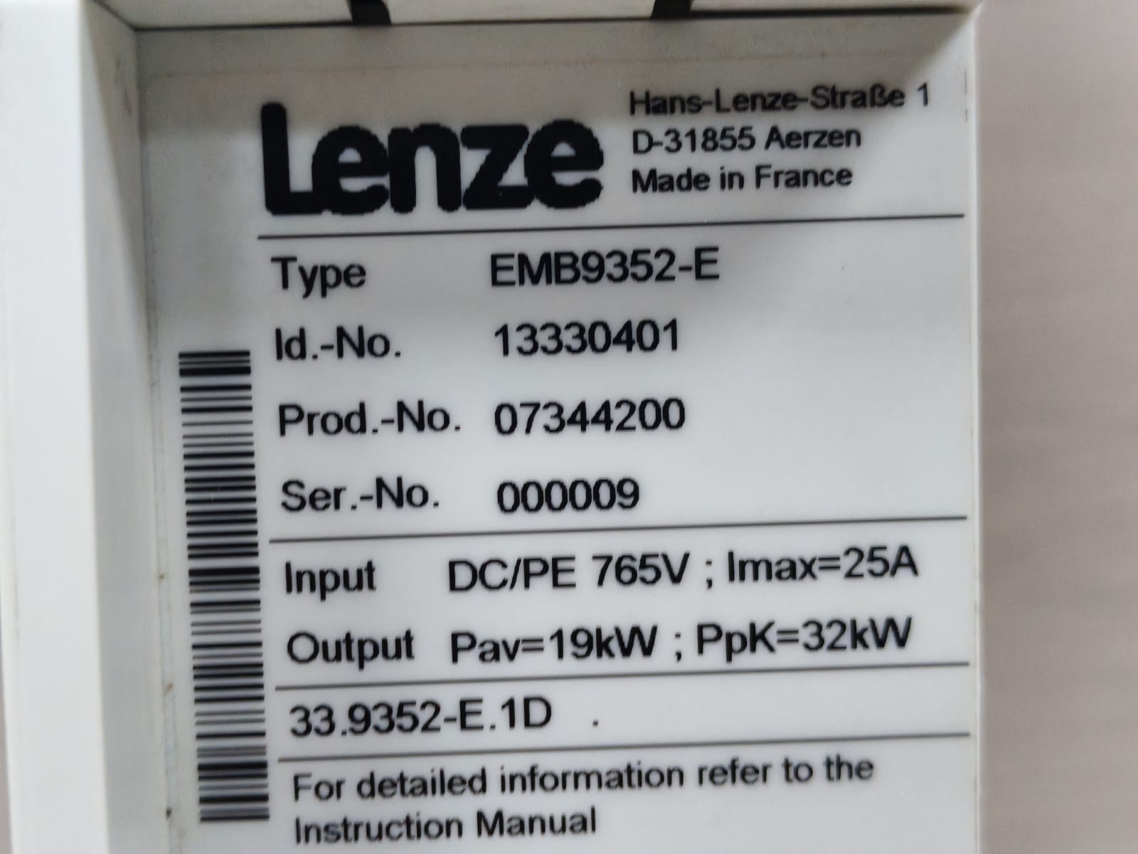 Lenze EMB9352-E LENZE EMB9352-E SERIES BRAKE UNIT 765V 6
