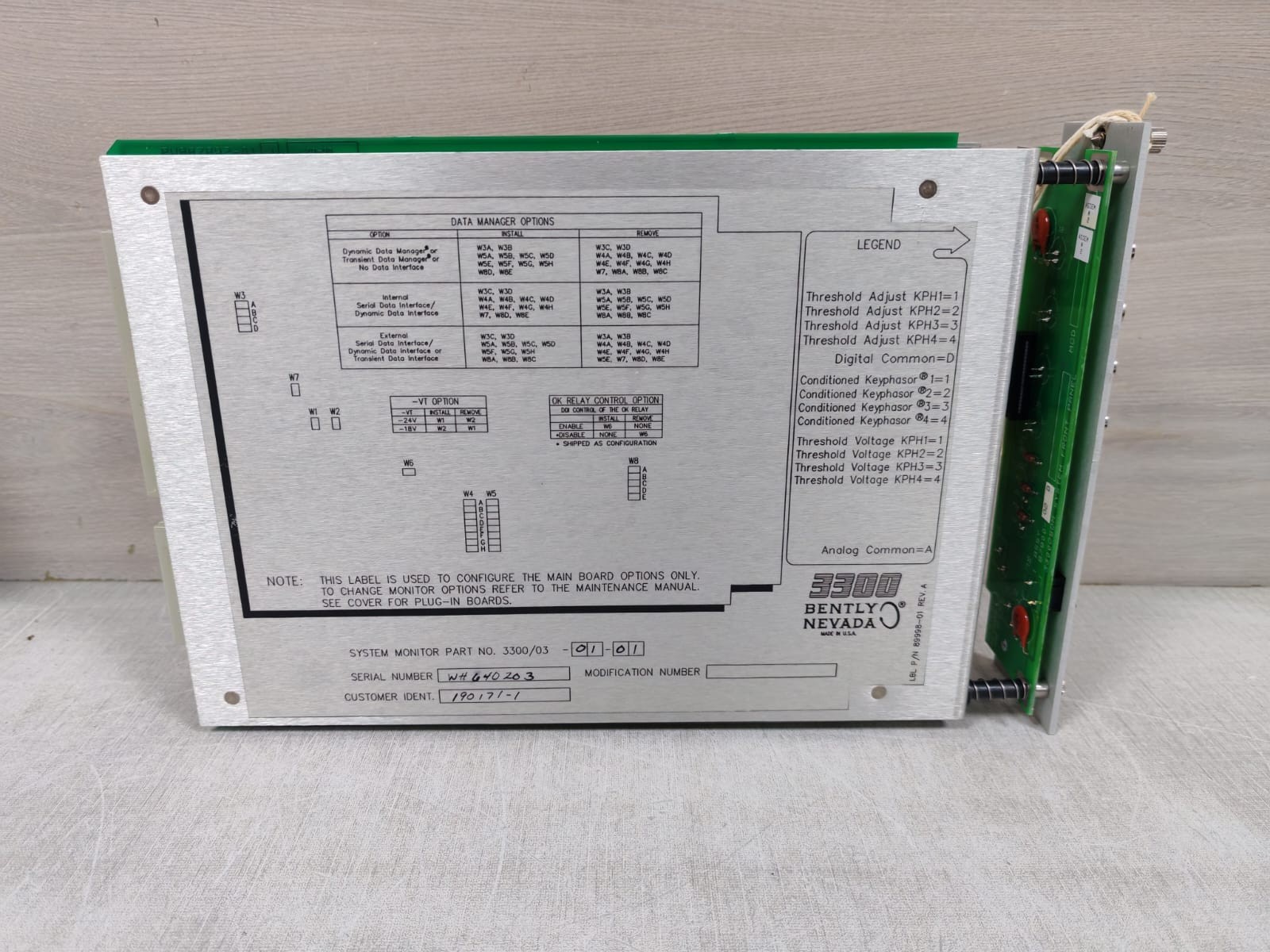 Bently Nevada 3300/03 3300/03-01-01 BENTLY NEVADA 3300/03 3300/03-01-01 SYSTEM MONITOR INTERFACE MODULE 6