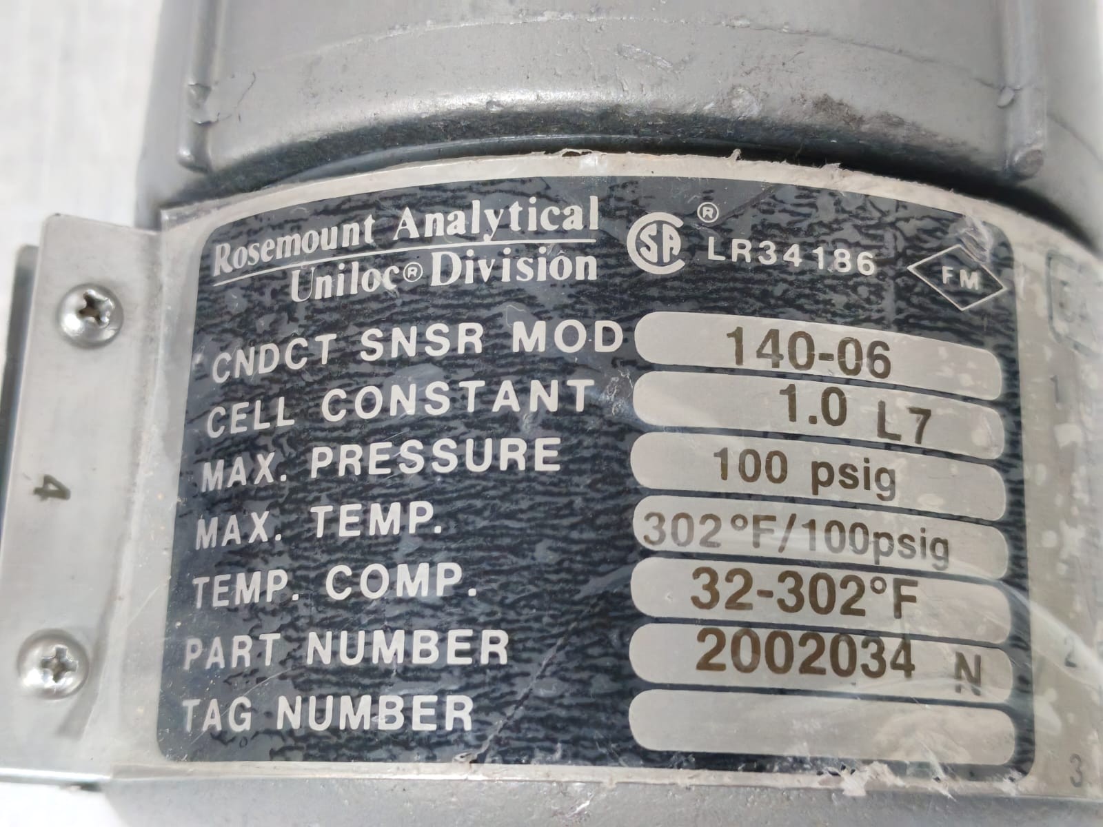 ROSEMOUNT ANALYTICAL 2002034N ROSEMOUNT ANALYTICAL 2002034N 100-PSIG CONDUCTIVITY SENSOR 5