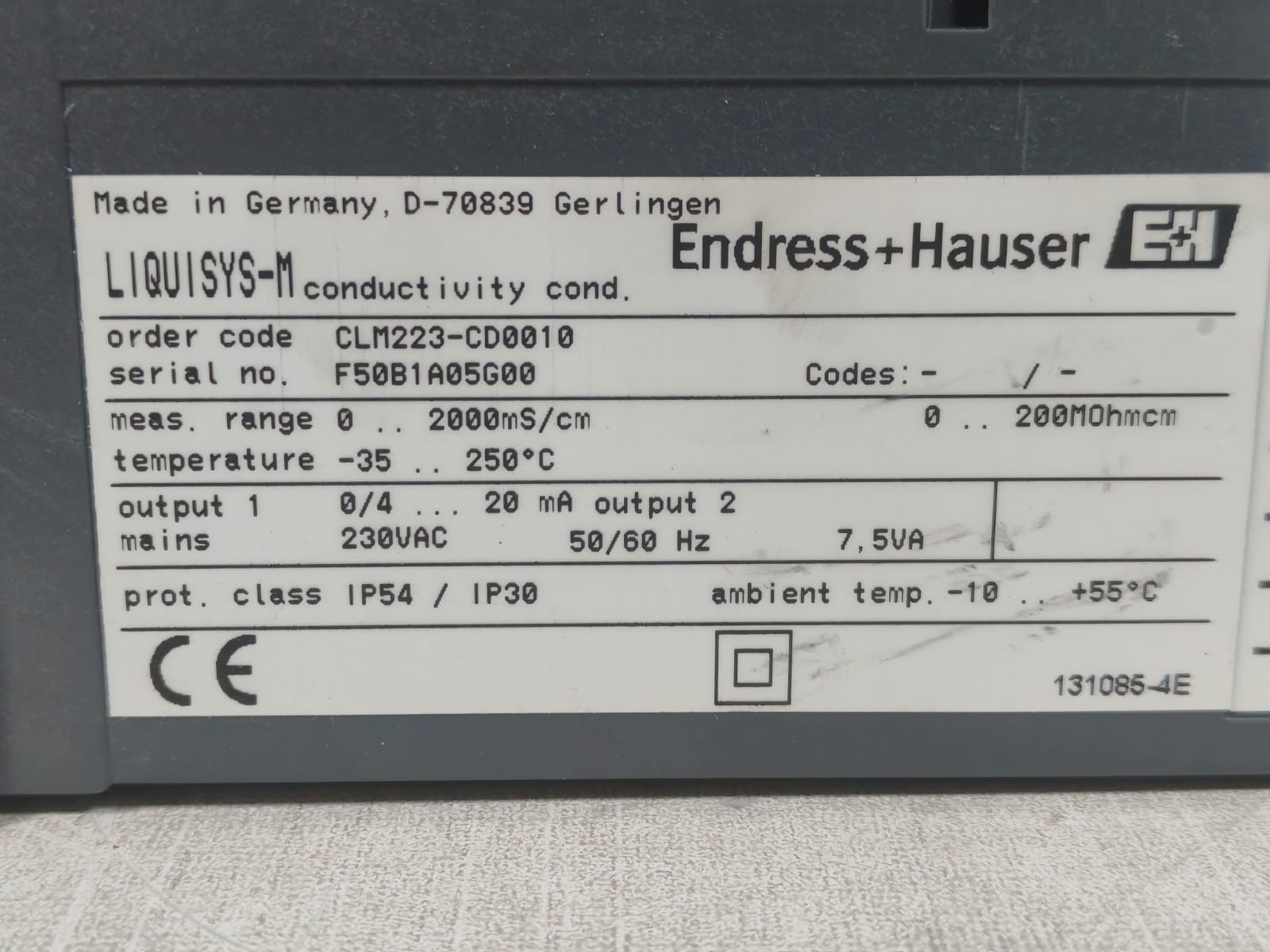 Endress+Hauser CLM223-CD0010 ENDRESS+HAUSER LIQUISYS M CLM223-CD0010 CONDUCTIVITY TRANSMITTER 230VAC 9