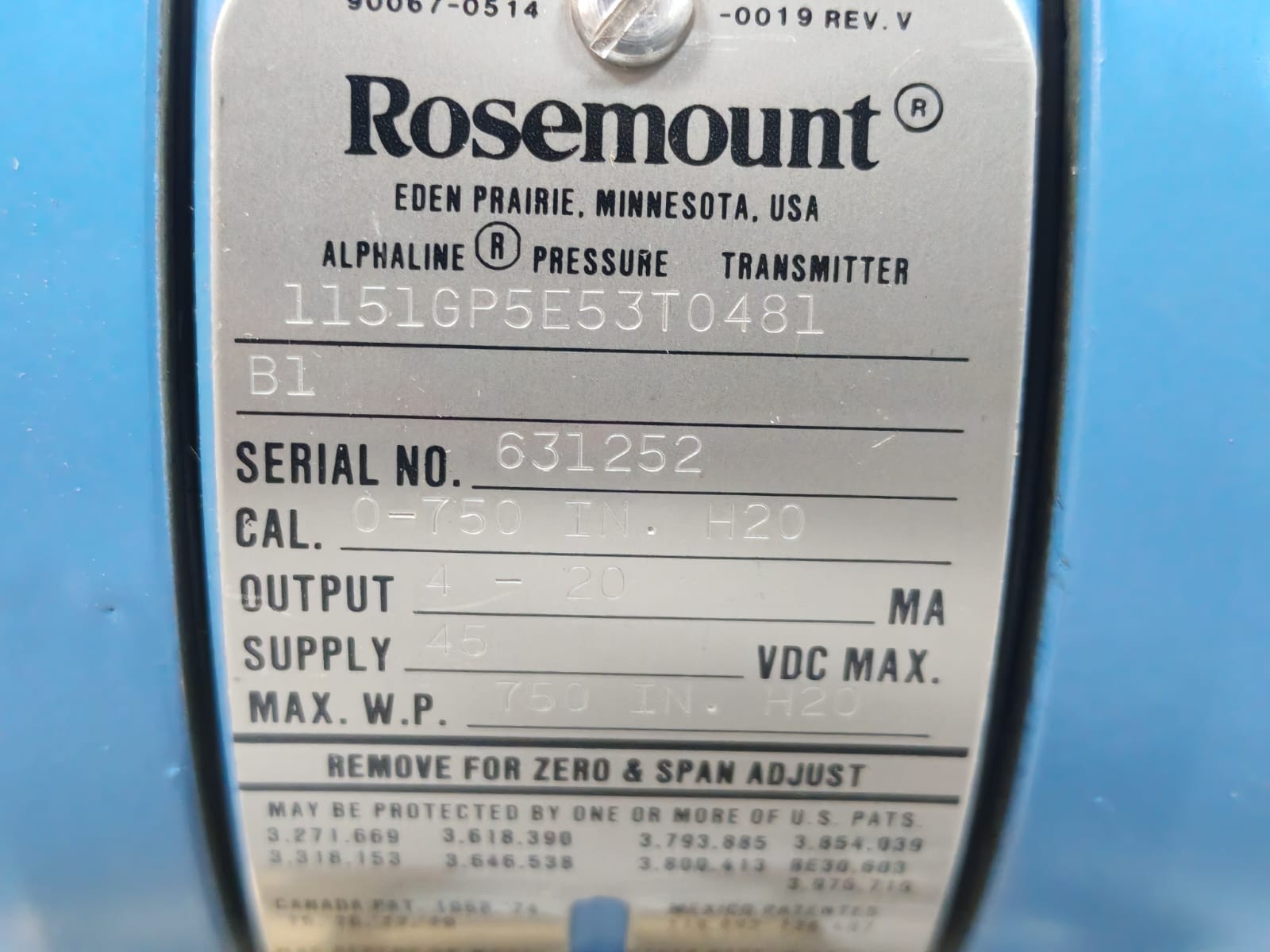Rosemount 1151GP5E53T0481B1 ROSEMOUNT ANALYTICAL 1151GP5E53T0481B1 PRESSURE TRANSMITTER 4-20MA 8