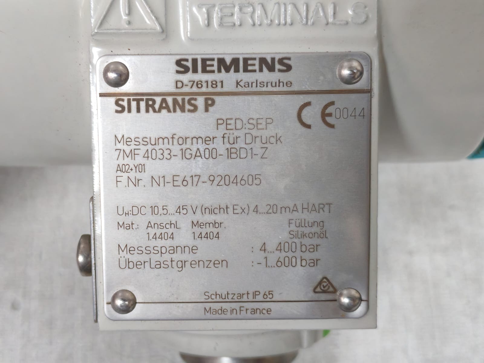 Siemens 7MF4033-1GA00-1BD1-Z SIEMENS SITRANS P PED.SEP 7MF4033-1GA00-1BD1-Z PRESSURE TRANSMITTER 7