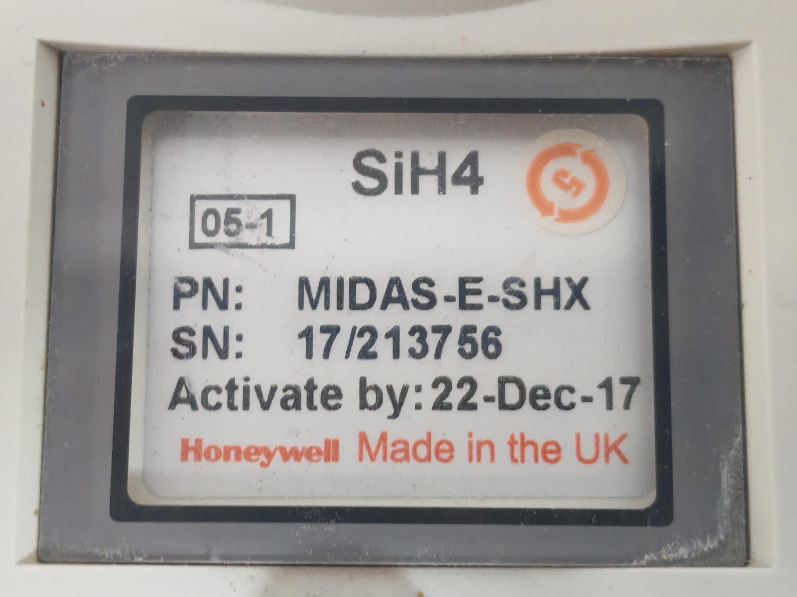 Honeywell SiH4 MIDAS-E-SHX HONEYWELL SiH4 MIDAS-E-SHX GAS DETECTOR 7