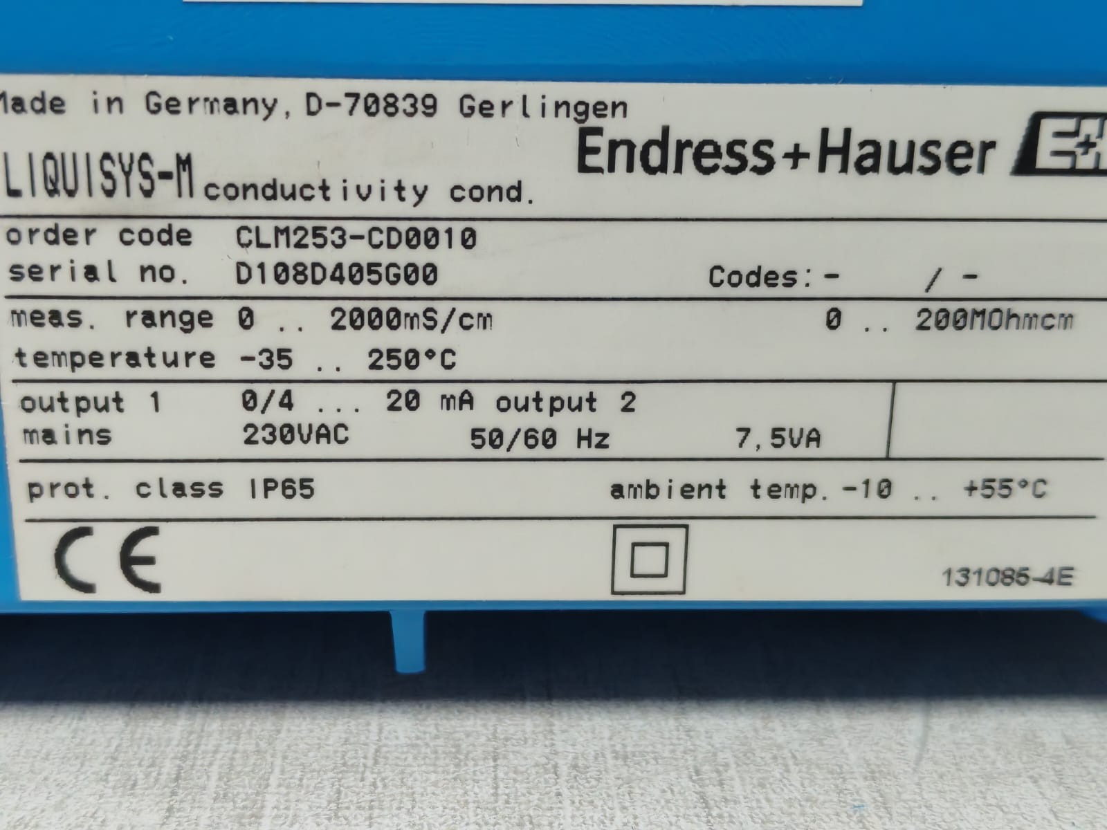 ENDRESS+HAUSER CLM253-CD0010 ENDRESS+HAUSER LIQUISYS-M CLM253-CD0010 CONDUCTIVITY METER 230VAC 7