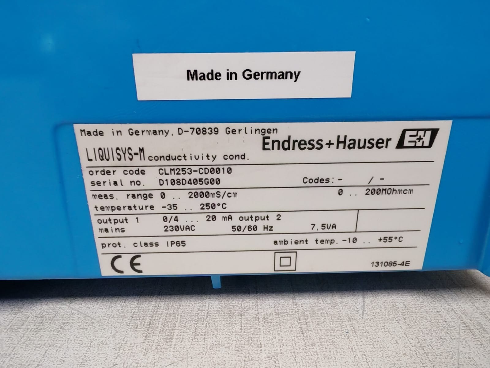 ENDRESS+HAUSER CLM253-CD0010 ENDRESS+HAUSER LIQUISYS-M CLM253-CD0010 CONDUCTIVITY METER 230VAC 8