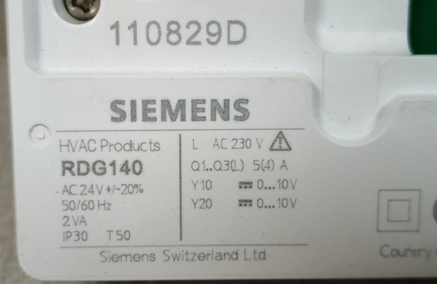 Siemens RDG140 /110829D SIEMENS RDG140 /110829D THERMOSTAT AC24V 7