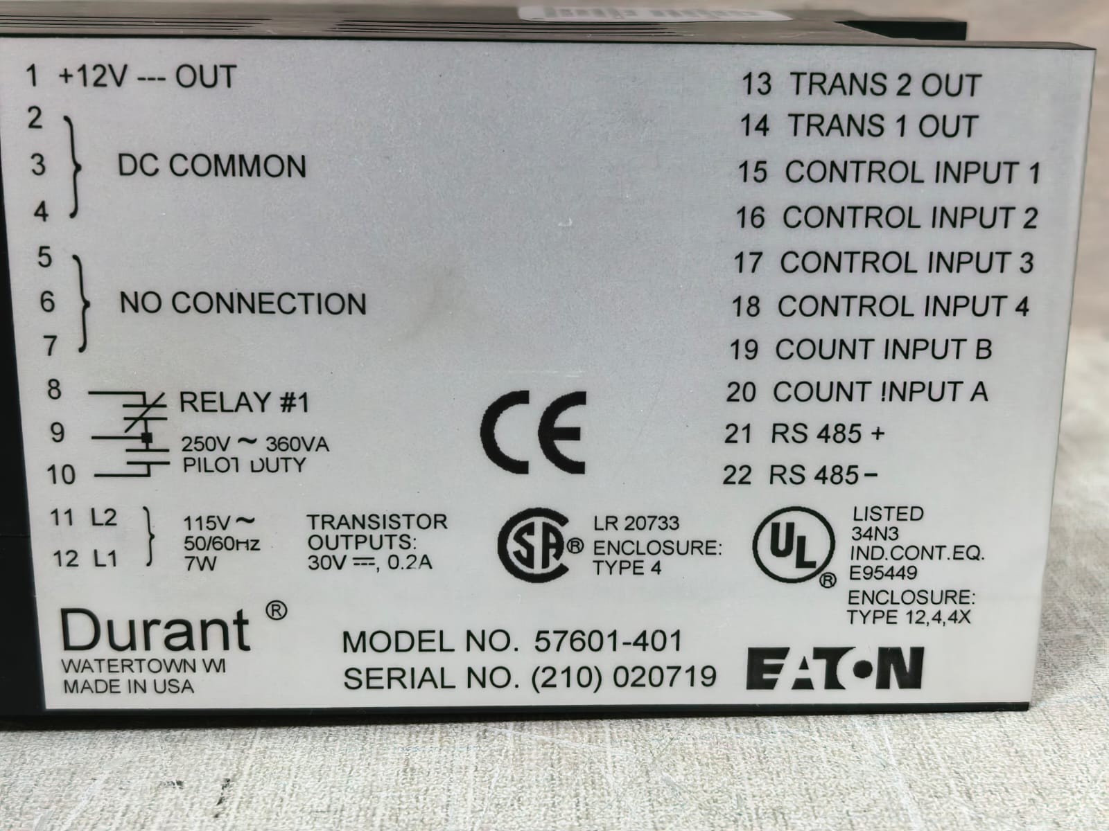 DURANT 57601-401 DURANT 57601-401 DIGITAL RATEMETER COUNTER 5