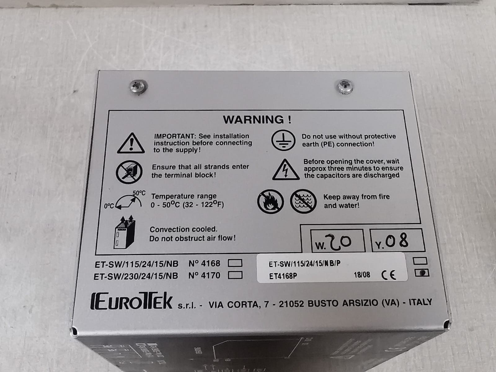 EUROTEK ET-SW/115/24/15/NB / ET-SW/115/24/15/N/B/P EUROTEK ET-SW/115/24/15/NB / ET-SW/115/24/15/N/B/P SWITCHED POWER SUPPLY 5