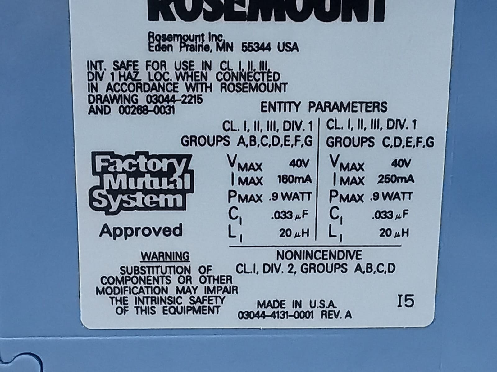 Rosemount 3044CR9 / 3044CR0I5 ROSEMOUNT 3044CR9 / 3044CR0I5 TEMPERATURE TRANSMITTER 0-100 DEG C 8