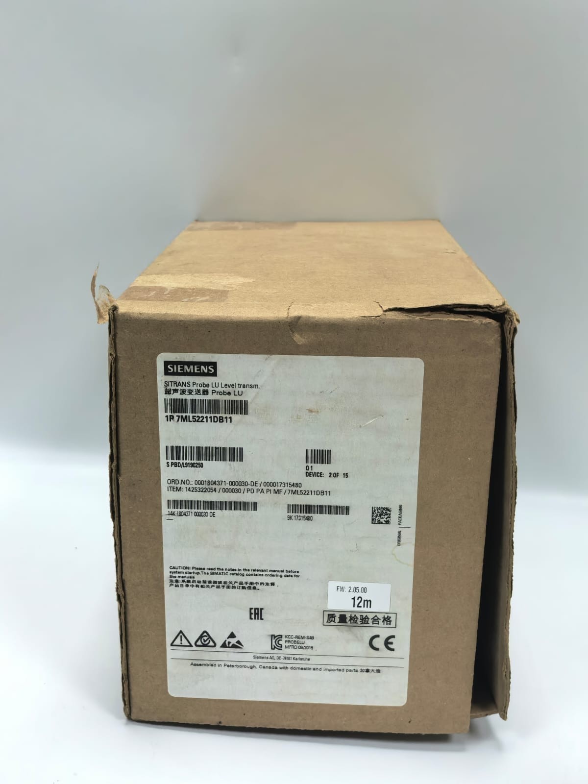 Siemens 7ML52211DB11 SIEMENS 7ML52211DB11 SITRANS PROBE LU LEVEL TRANSMITTER 10