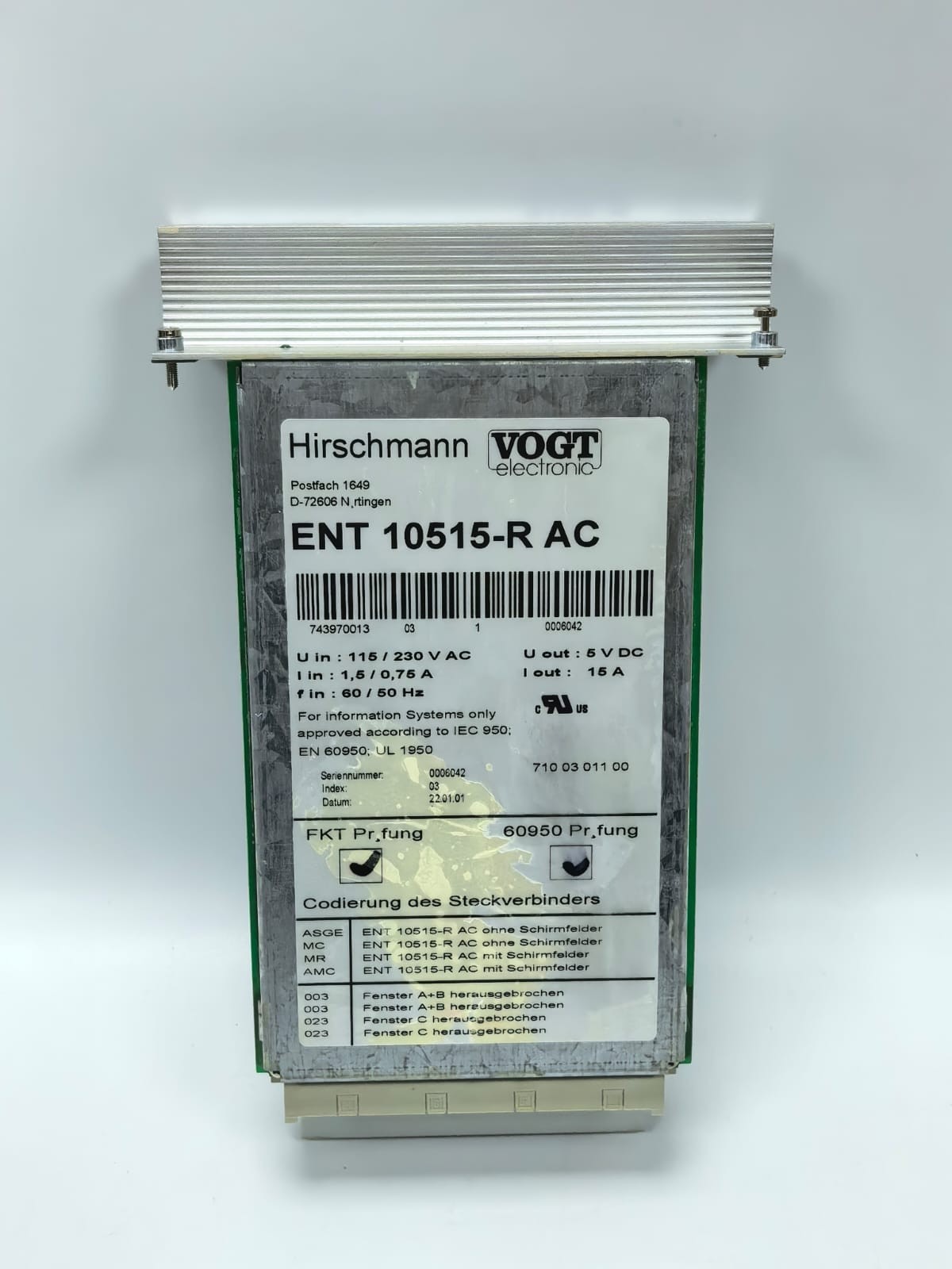 HIRSCHMANN ENT 10515-R AC HIRSCHMANN ENT 10515-R AC POWER SUPPLY 3