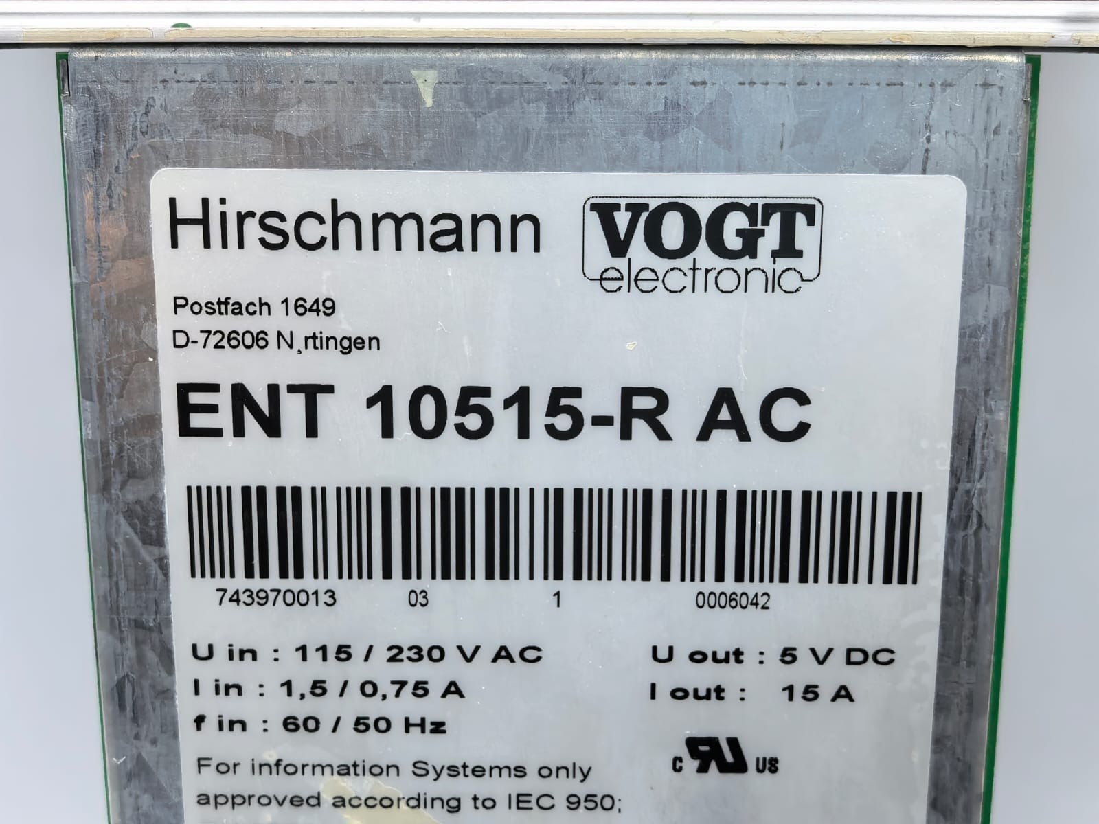 HIRSCHMANN ENT 10515-R AC HIRSCHMANN ENT 10515-R AC POWER SUPPLY 4