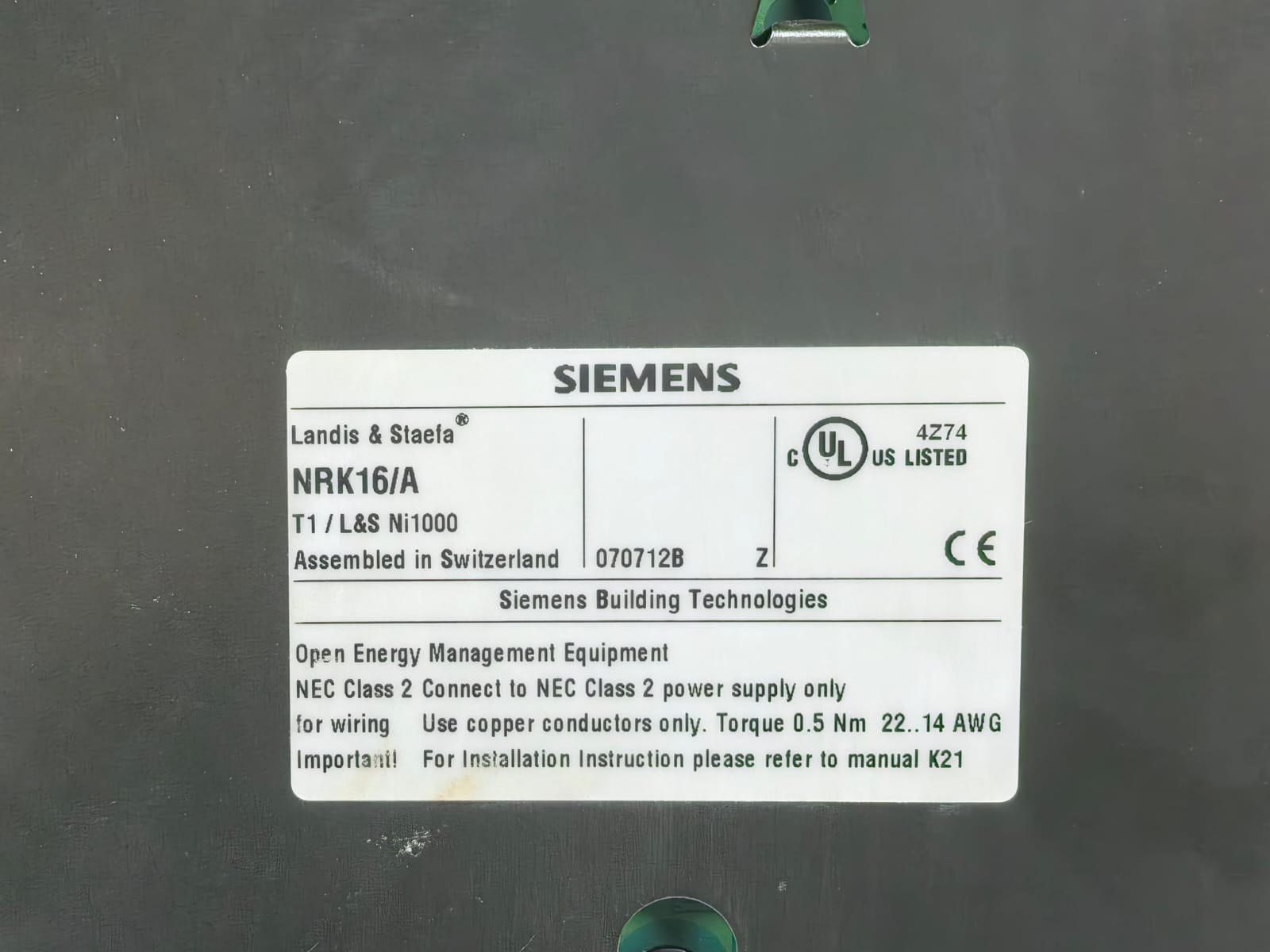 Siemens NRK16/A SIEMENS LANDIS & STAEFA NRK16/A CONTROLLER 4