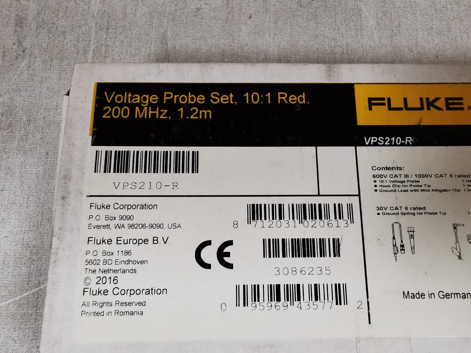 Fluke VPS210-R FLUKE VPS210-R VOLTAGE PROBE SET 10:1 RED 200MHz 1.2M 8