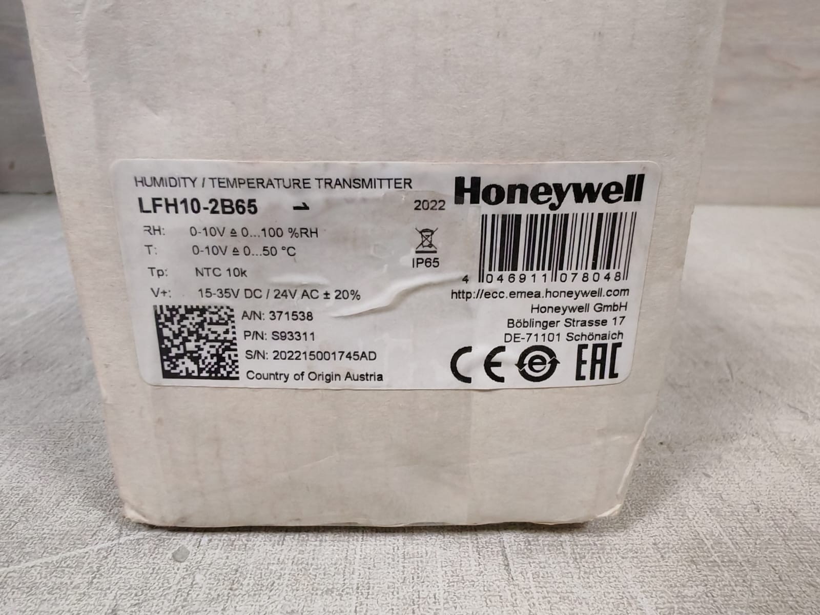 Honeywell LFH10-2B65 HONEYWELL LFH10-2B65 HUMIDITY /TEMPERATURE TRANSMITTER 8