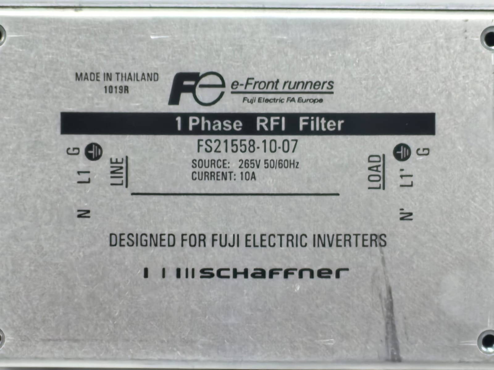 Fuji Electric FS21558-10-07 FUJI ELECTRIC SCHAFFNER FS21558-10-07 1 PHASE RFI FILTER 265V-50/60HZ 10A 3
