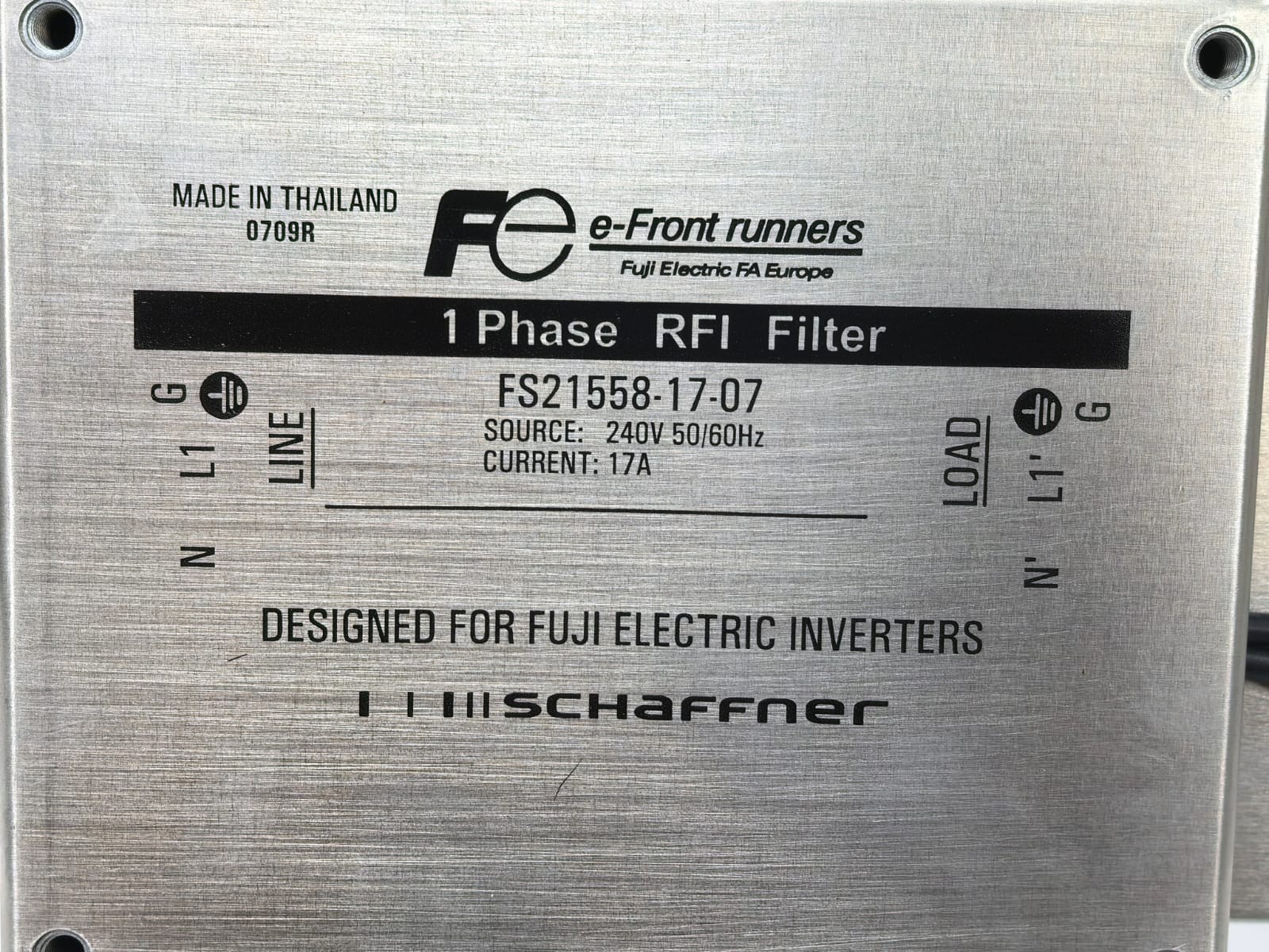 Fuji Electric FS21558-17-07 FUJI ELECTRIC SCHAFFNER FS21558-17-07 1-PHASE RFI FILTER 240V-50/60HZ 17A 3