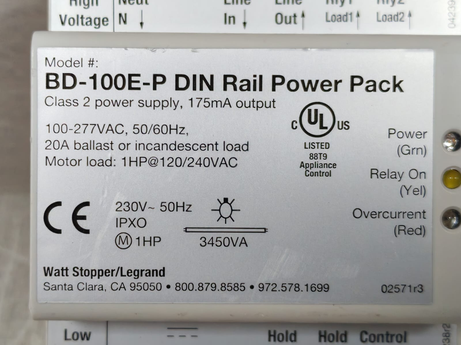 WATT STOPPER BD-100E-P WATT STOPPER BD-100E-P DIN RAIL POWER PACK 100-277VAC 2