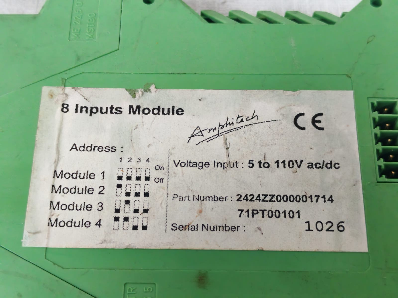 AMPHITECH 5-110VAC/DC AMPHITECH 2424ZZ00001714 71PT00101 8 INPUTS MODULE 5-110VAC/DC 5