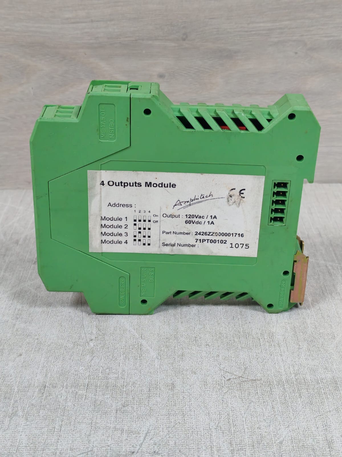AMPHITECH 120VAC/1A AMPHITECH 2426ZZ0000171671PT00102 4 INPUTS MODULE 120VAC/1A 60VDC/1A 7