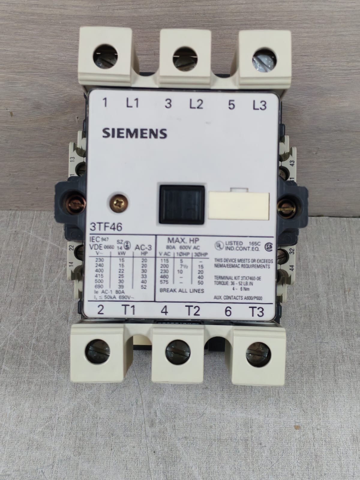 SIEMENS 3TF46 CONTACTOR 80A 600VAC