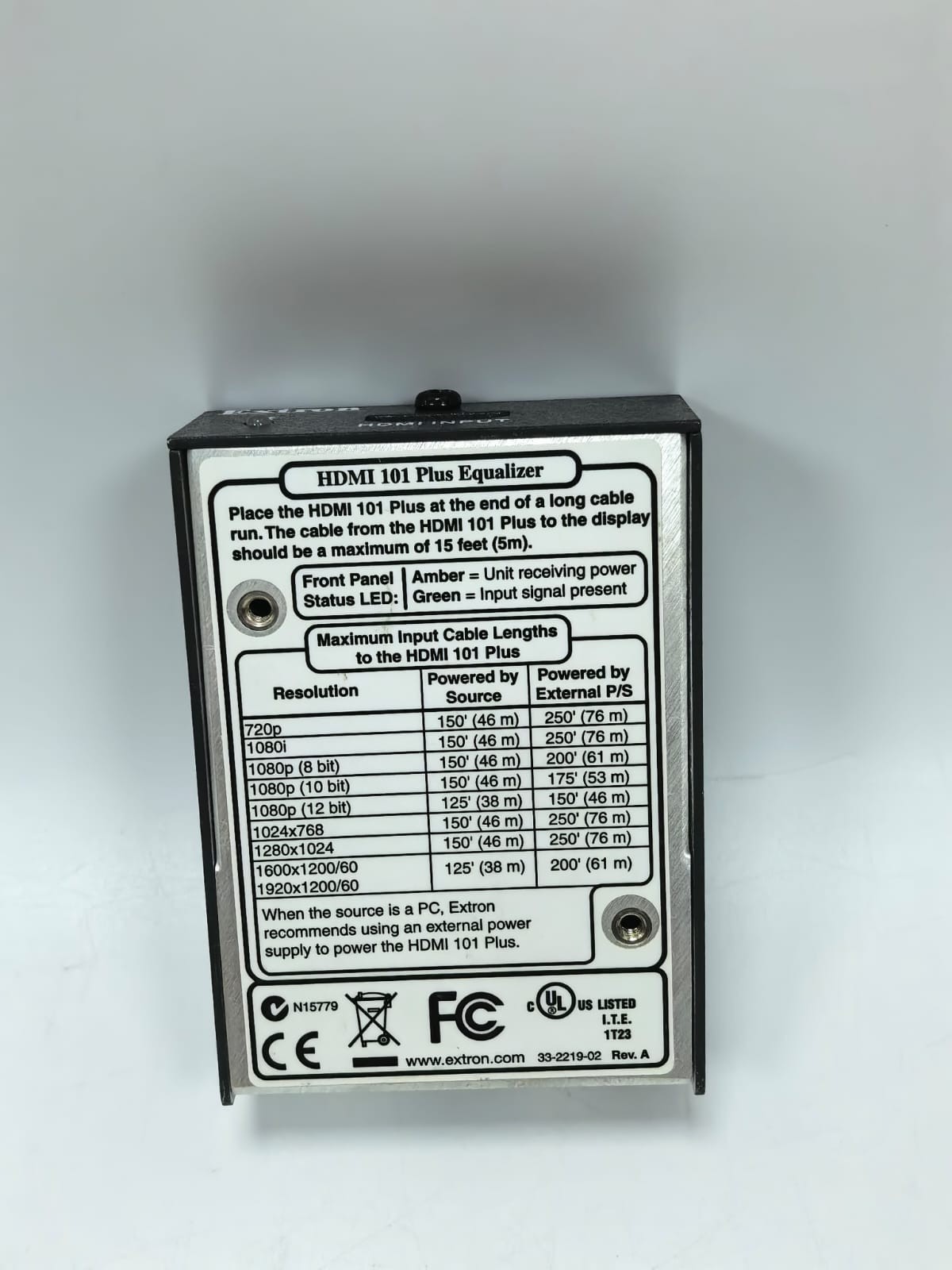 EXTRON HDMI-101 EXTRON HDMI 101 PLUS CABLE EQUALIZER 60-872-02 10