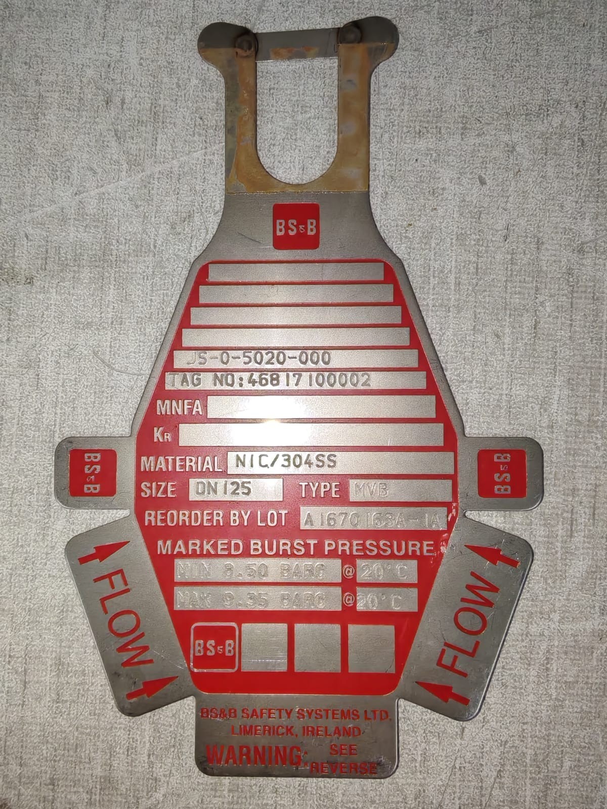 BS & B SAFETY SYSTEM A1670163A-1A BS & B SAFETY SYSTEM A1670163A-1A RUPTURE DISK DEVICES 8