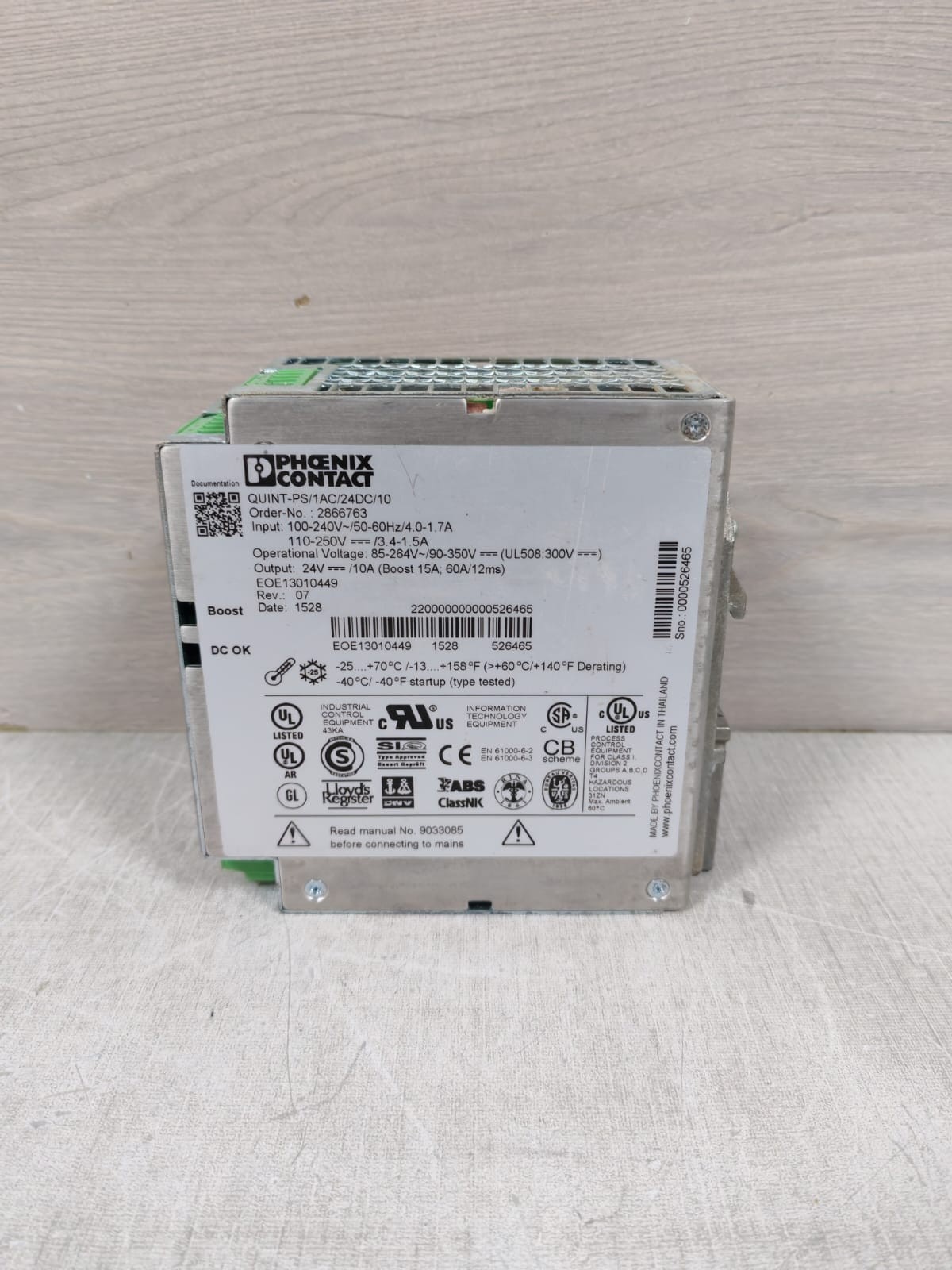 Phoenix Contact QUINT-PS/1AC/24DC/10 2866763 REV 07 PHOENIX CONTACT QUINT-PS/1AC/24DC/10 2866763 REV 07 POWER SUPPLY 5