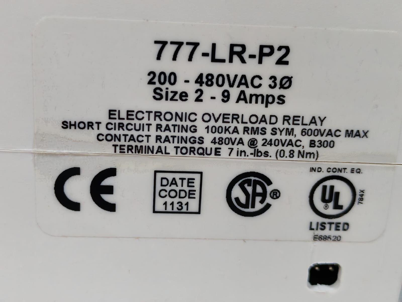 MOTOR SAVER PLUS BY SYMCOM 777-LR-P2 MOTOR SAVER PLUS BY SYMCOM P2 SERIES 777-LR-P2 ELECTRONIC OVERLOAD RELAY 7