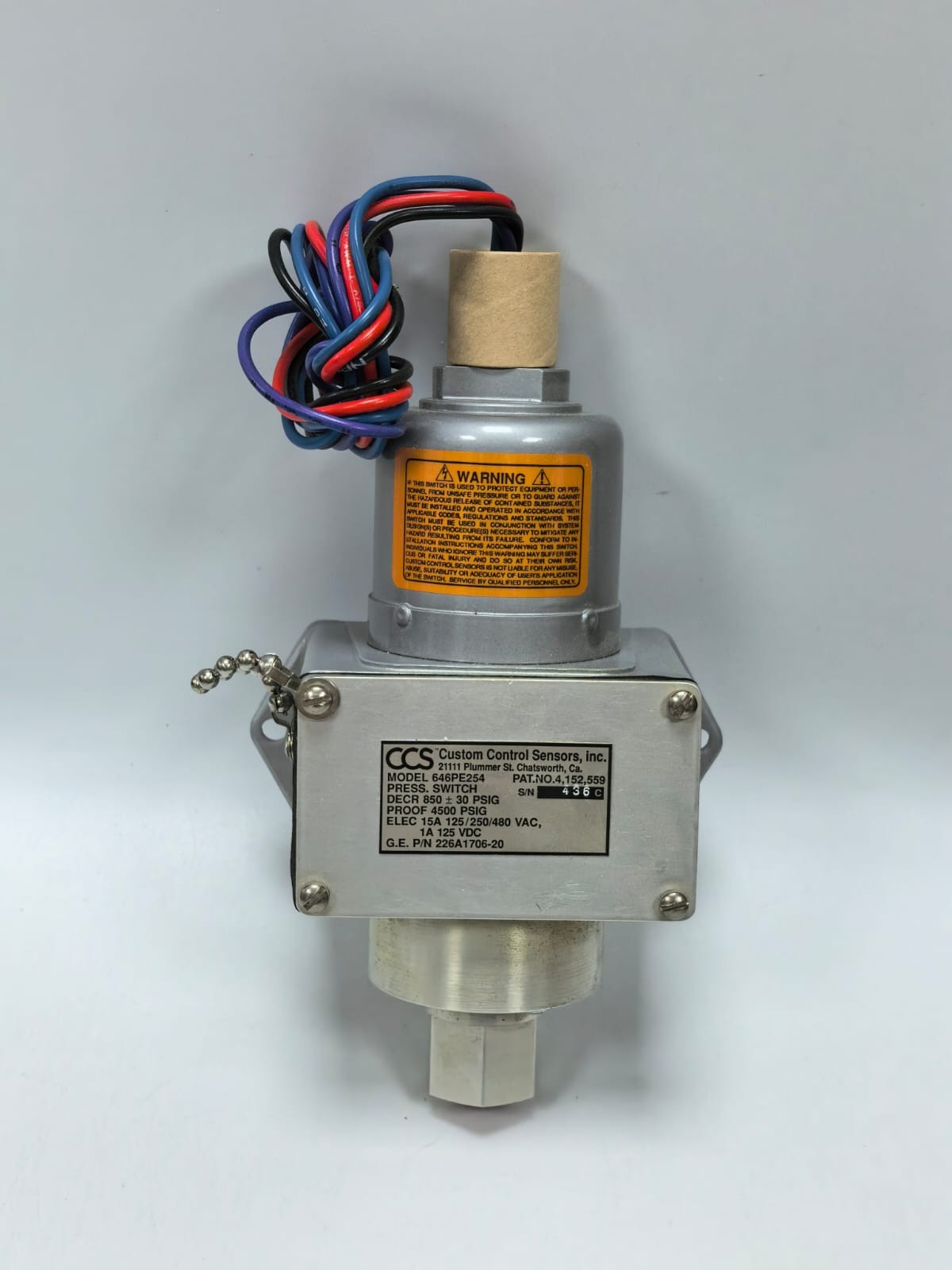 CCS 646PE254 CCS CUSTOM CONTROL SENSORS 646PE254 PRES SWITCH 226A1706-20 2