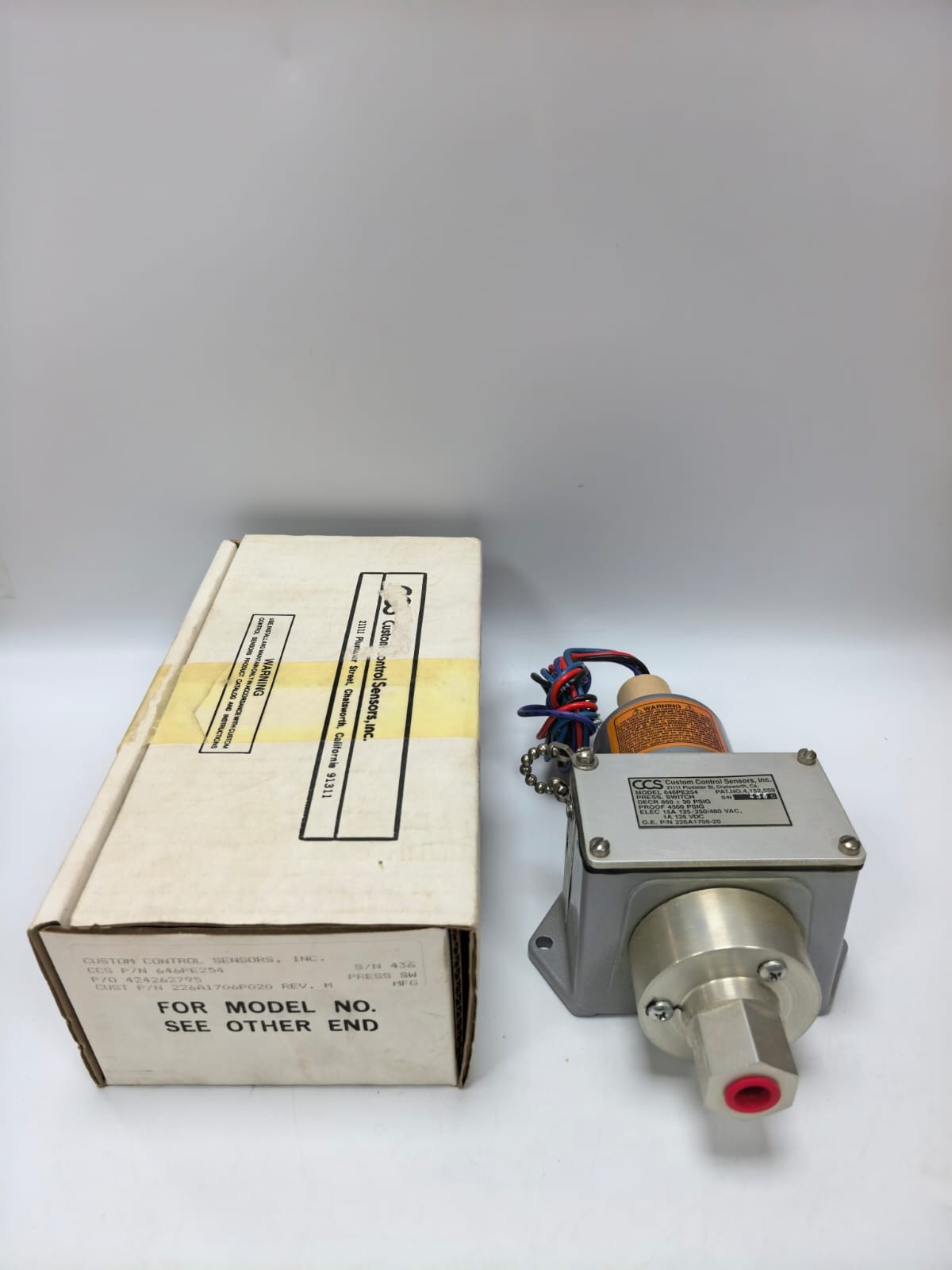 CCS CUSTOM CONTROL SENSORS 646PE254 PRES SWITCH 226A1706-20