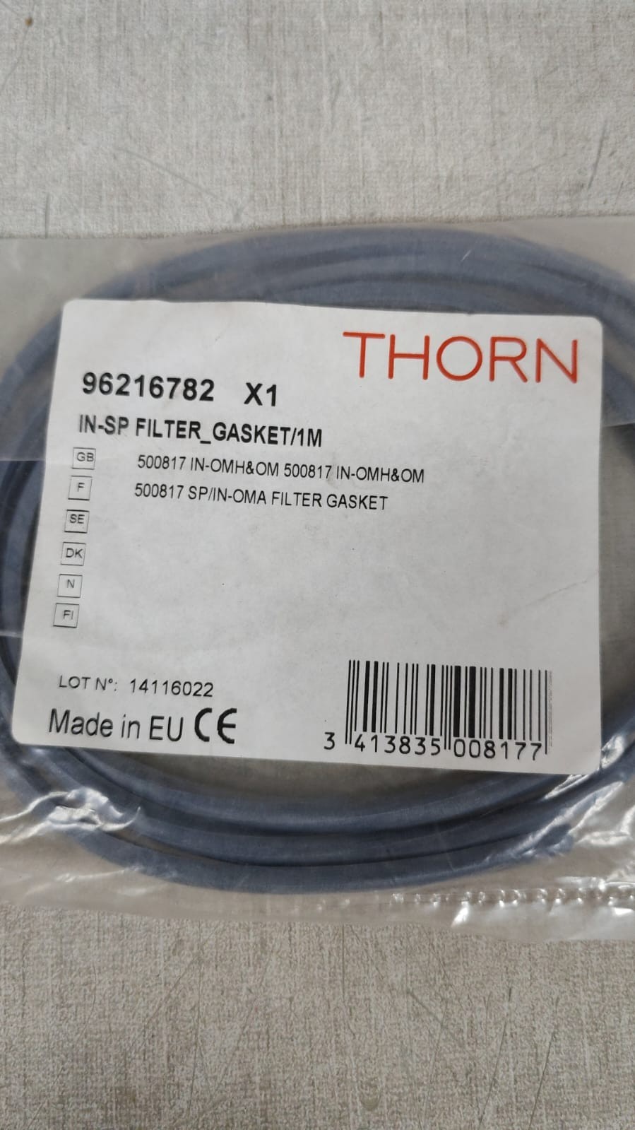 Thorn 96216782 X1 THORN 96216782 X1 IN-SP FILTER GASKET/1M 3