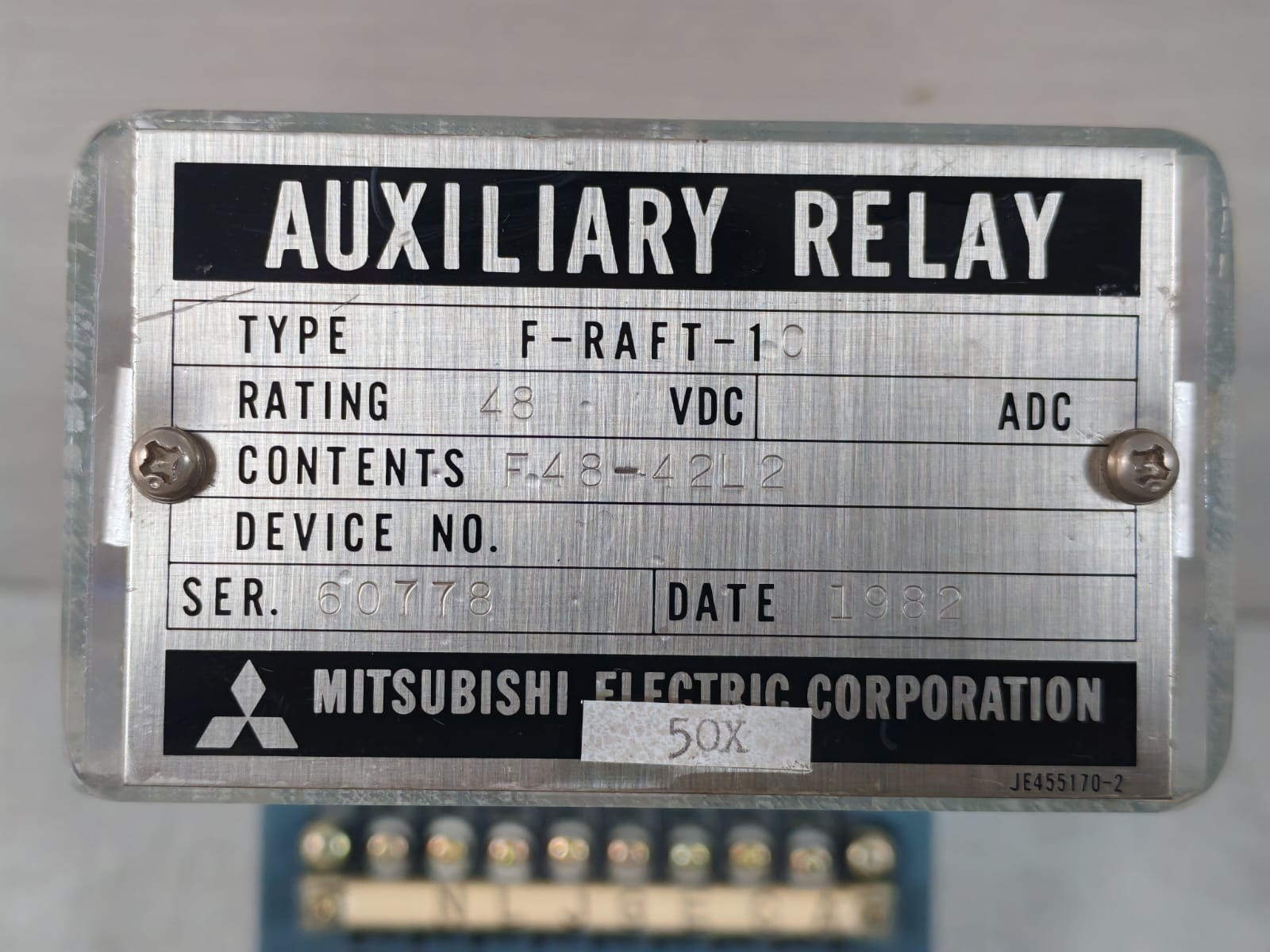 Mitsubishi Electric F-RAFT-1C / F48-42L2 MITSUBISHI ELECTRIC F-RAFT-1C / F48-42L2 AUXILIARY RELAY 48VDC 2