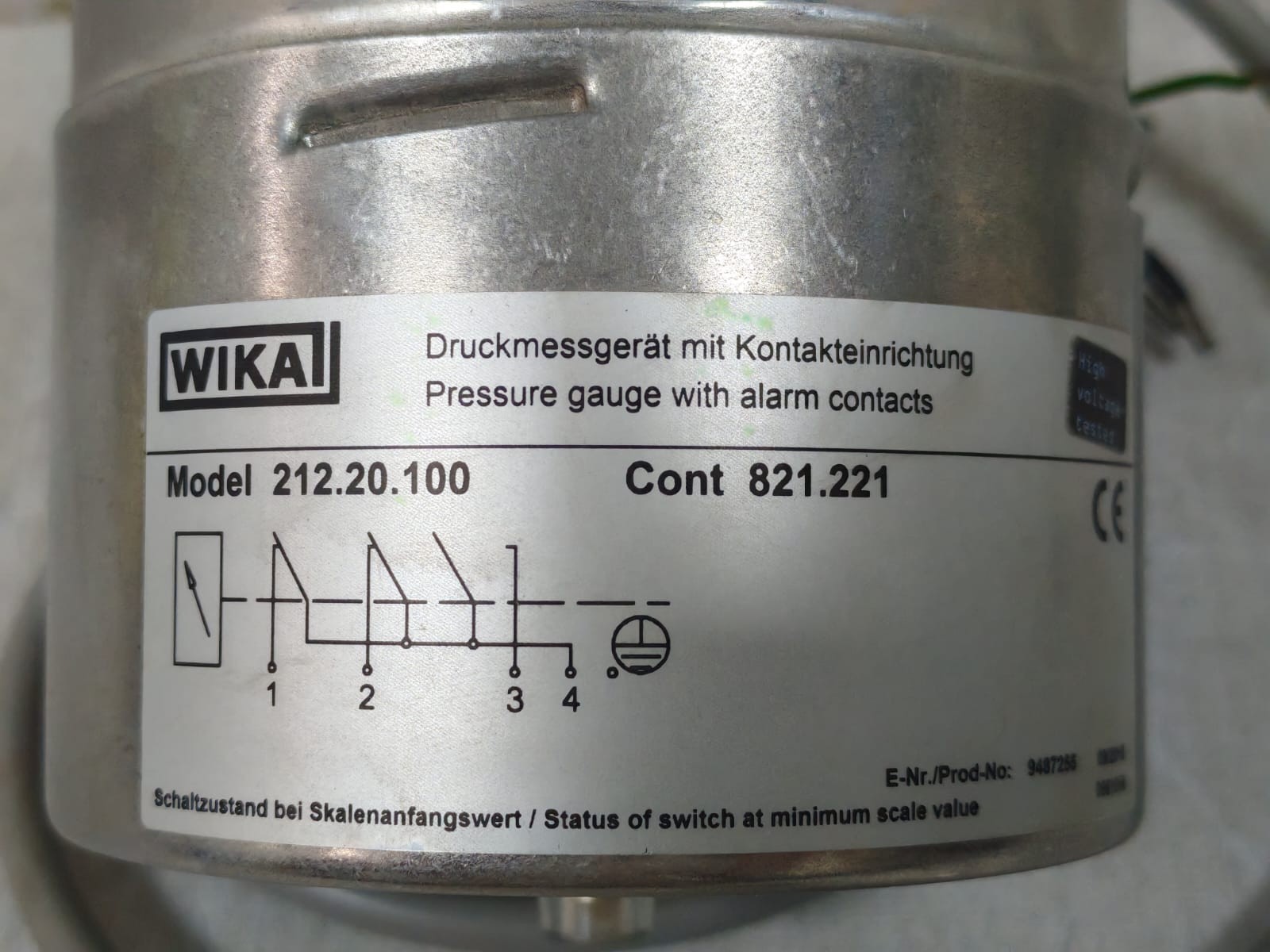 WIKA 212.20.100 WIKA 212.20.100 PRESSURE GAUGE WITH ALARM CONTACTS 821.221 4
