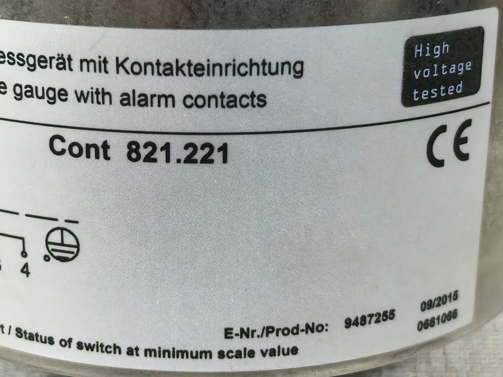 WIKA 212.20.100 821.221 WIKA 212.20.100 PRESSURE GAUGE WITH ALARM CONTACTS 821.221 7