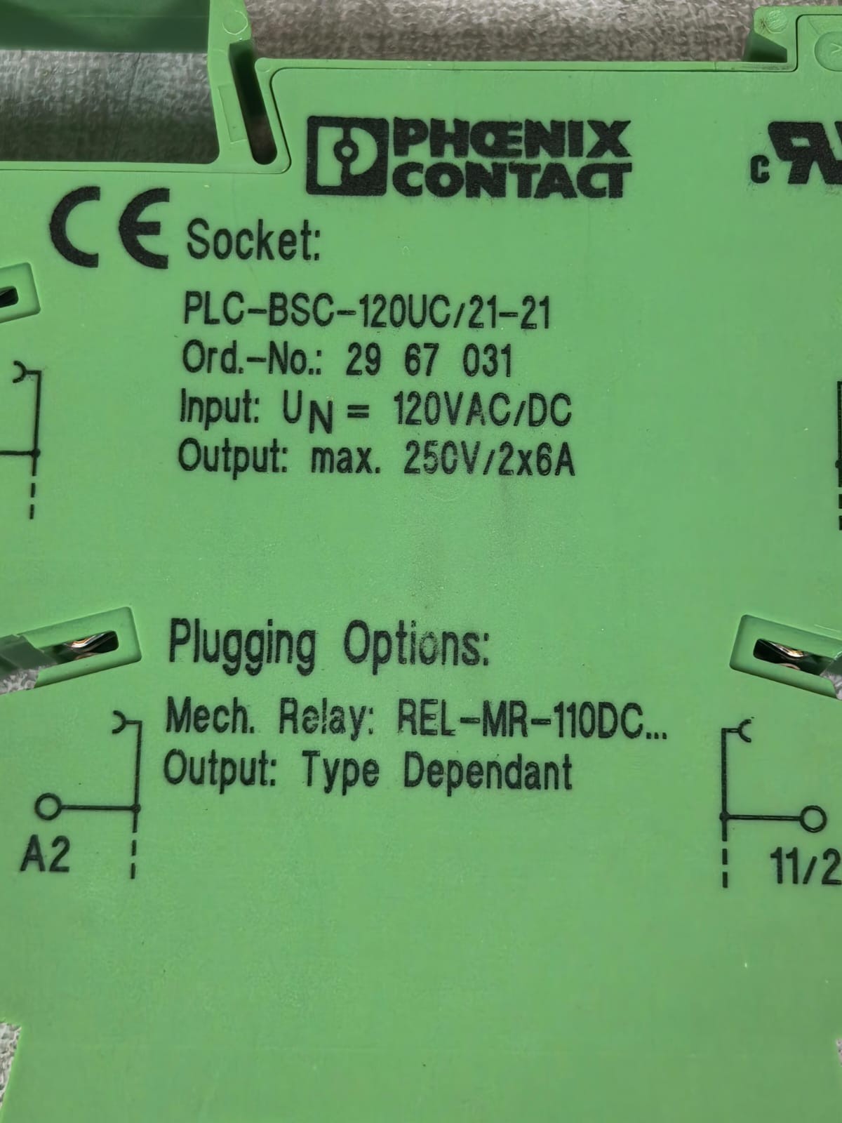Phoenix Contact 2967031 PLC-BSC-120UC/21-21 PHOENIX CONTACTS 2967031 PLC-BSC-120UC/21-21 RELAY BASE 6