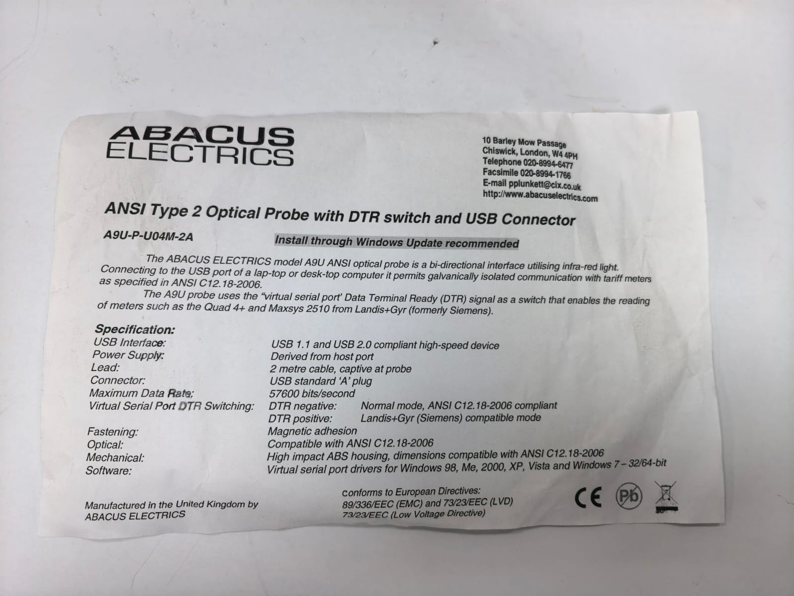 ABACUS A9U ANSI ABACUS A9U ANSI OPTICAL PROBE 7