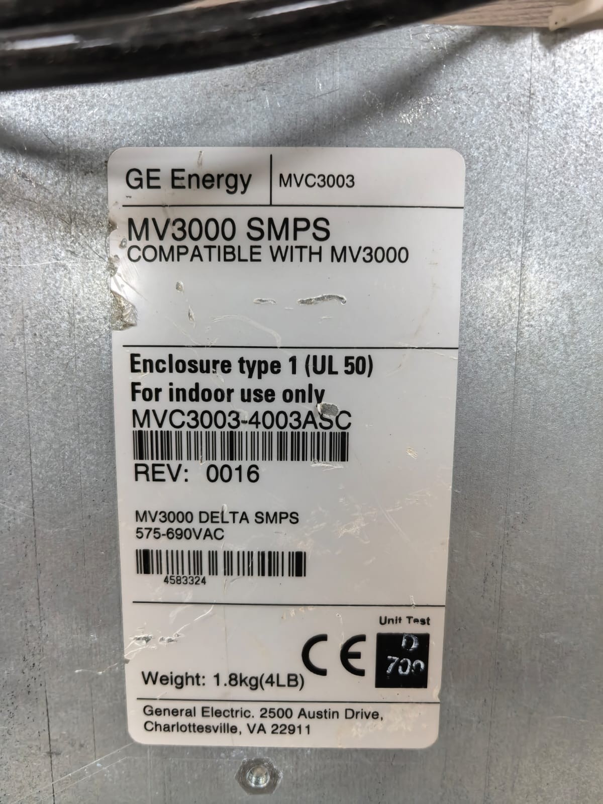 GE MV3000 GE ENERGY ALSTOM MVC3003-4003ASC REV.0016 MV3000 SMPS POWER CONVERSION 6
