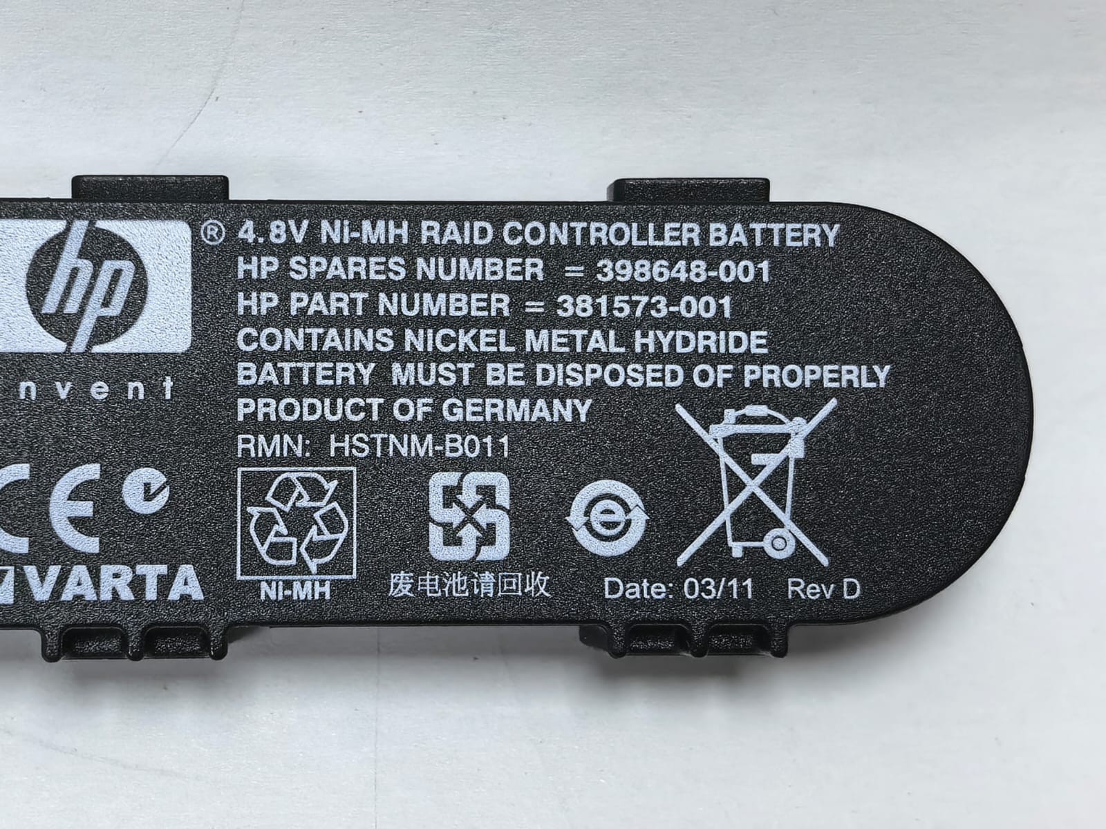 HP 398648-001 HP 398648-001 4.8V NI-MH RAID CONTROLLER BATTERY 3