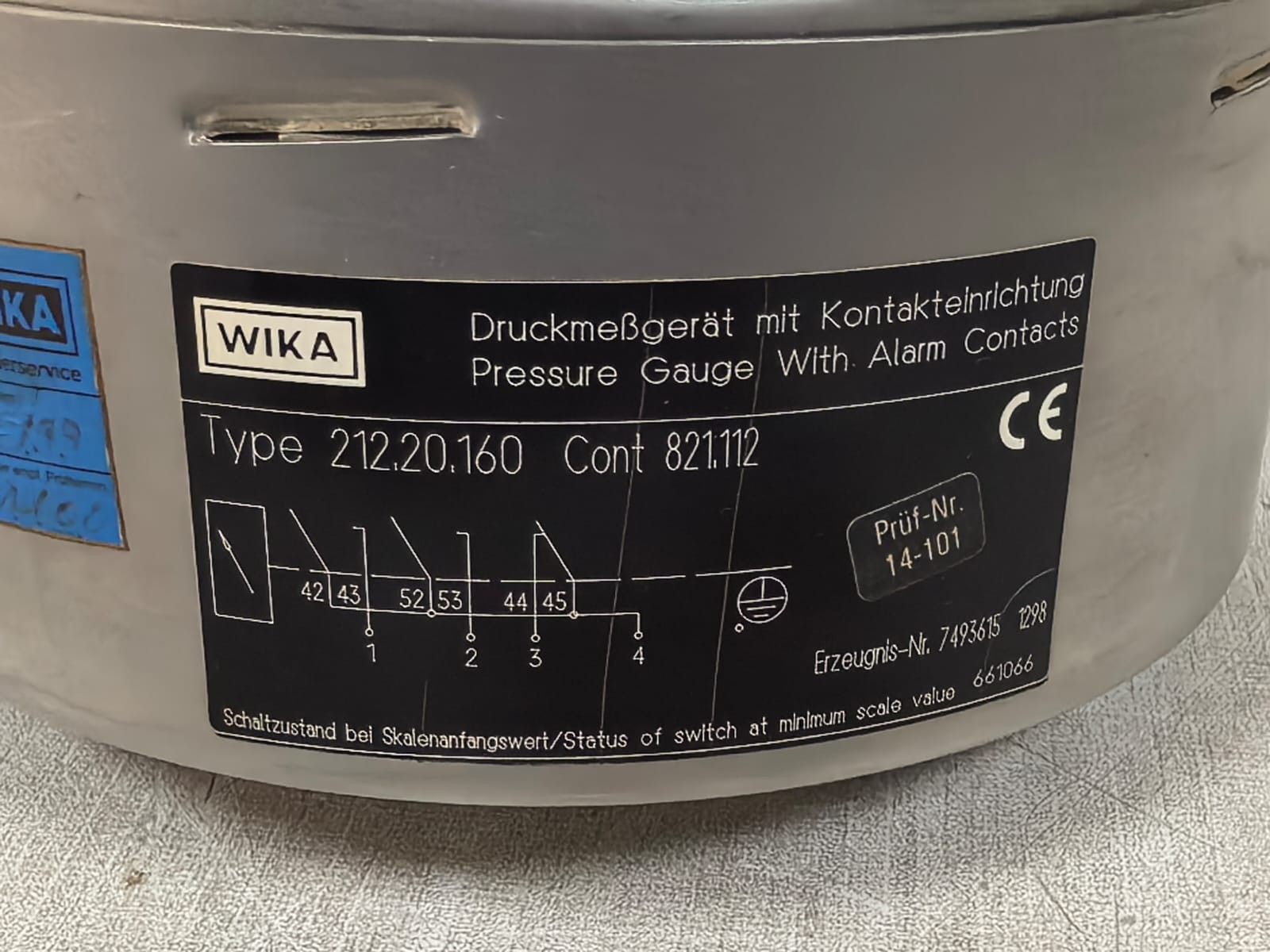 WIKA 212.20.160 WIKA 212.20.160 PRESSURE GAUGE WITH ALARM CONTACTS 821.112 3