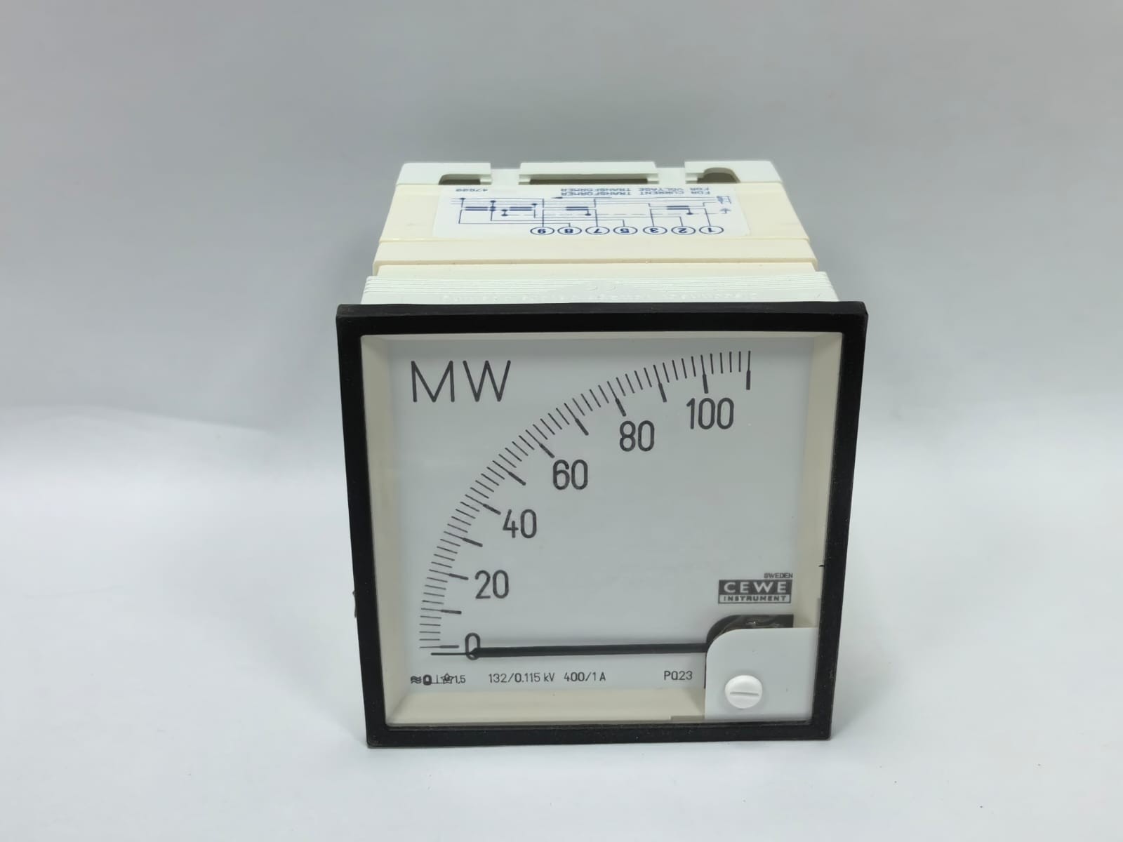 CEWE PQ23 CEWE INSTRUMENTS PQ23 ANALOG PANEL METER 9515 0-110MW 132/0,115KV,400/1A 60HZ 2
