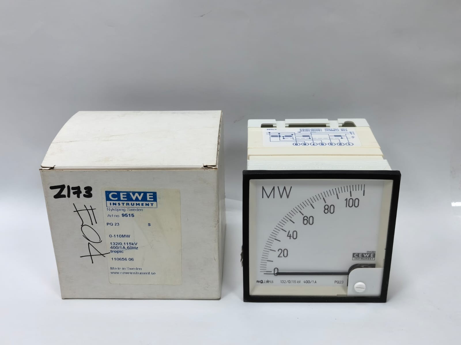CEWE INSTRUMENTS PQ23 ANALOG PANEL METER 9515 0-110MW 132/0,115KV,400/1A 60HZ
