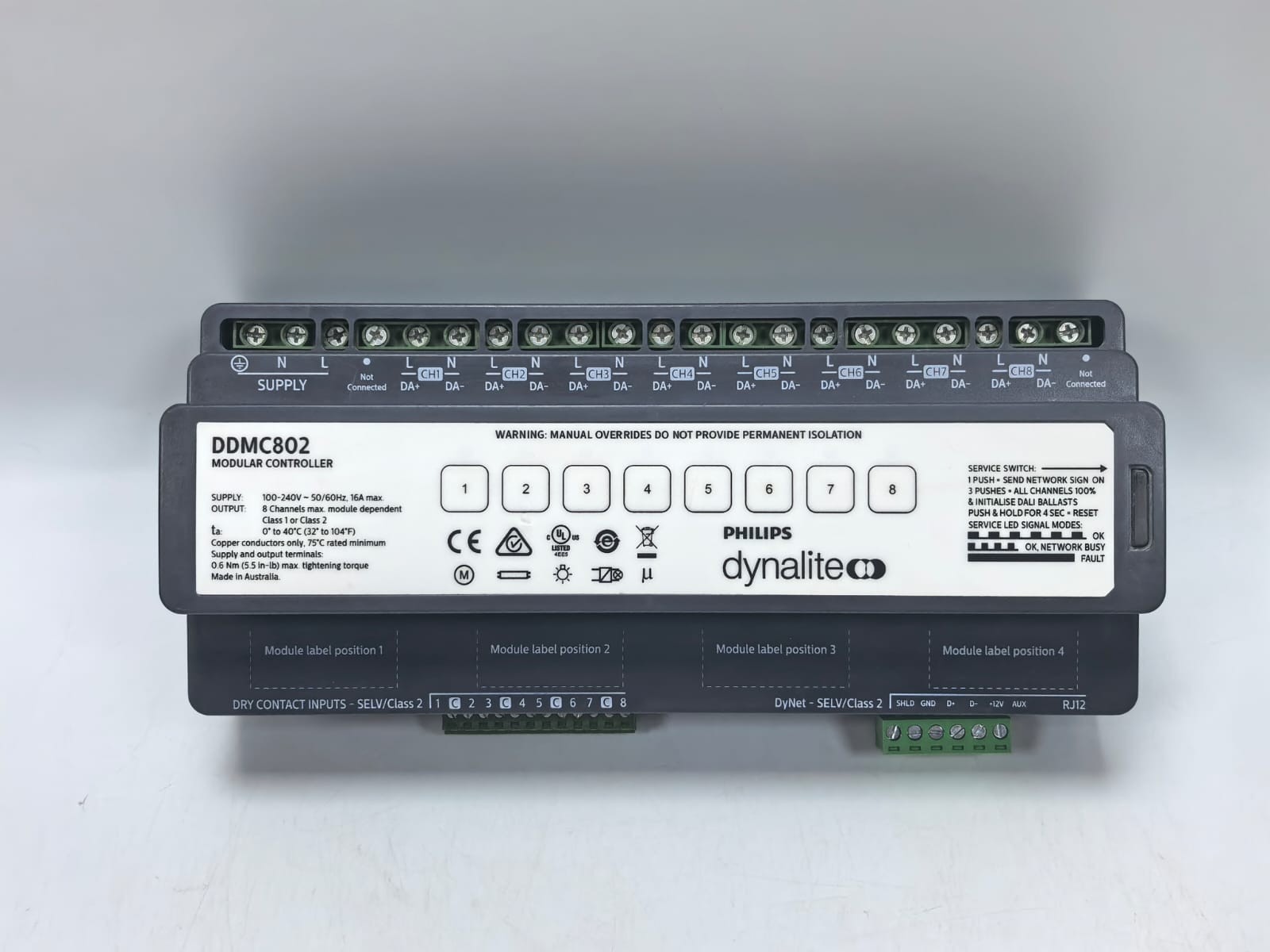 Philips DDMC802 PHILIPS DYNALITE DDMC802 MODULAR CONTROLLER FW.1.06 100-240V -50/60HZ,16A MAX 2