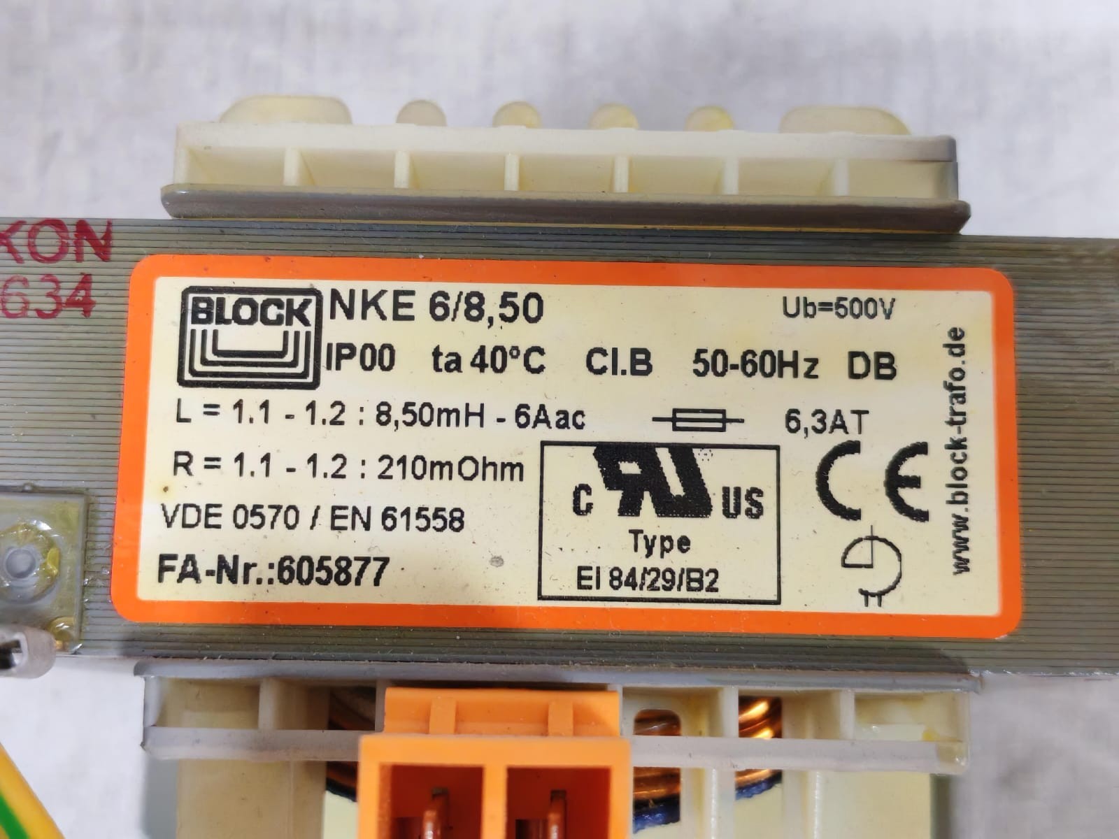 BLOCK NKE 6/8,50 605877 VDE0570/EN61558 BLOCK NKE 6/8,50 605877 VDE0570/EN61558 TRANSFORMER 2